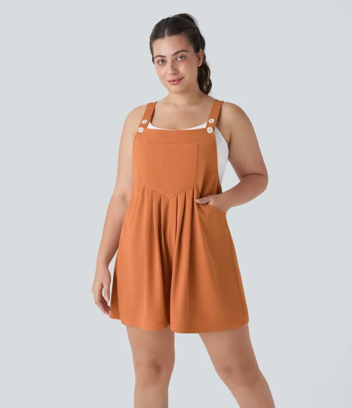 Halara Overol Gofre talla grande correa ajustable botón múltiple bolsillo plisado - Apricot Orange - 2X made by Halara