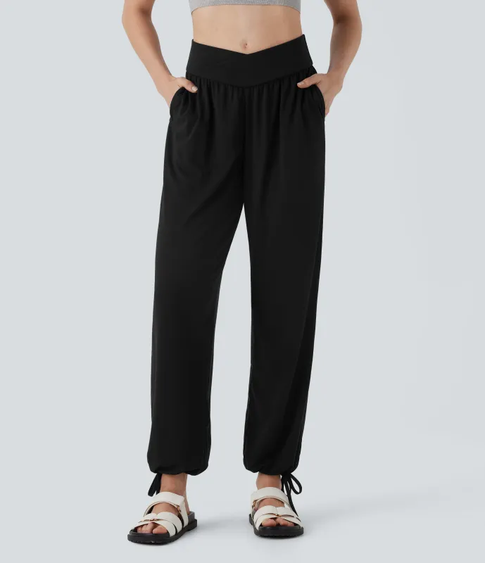 Halara Pantalón deportivo tiro alto bolsillo lateral cordón ajustable - Black - XS(regular) made by Halara