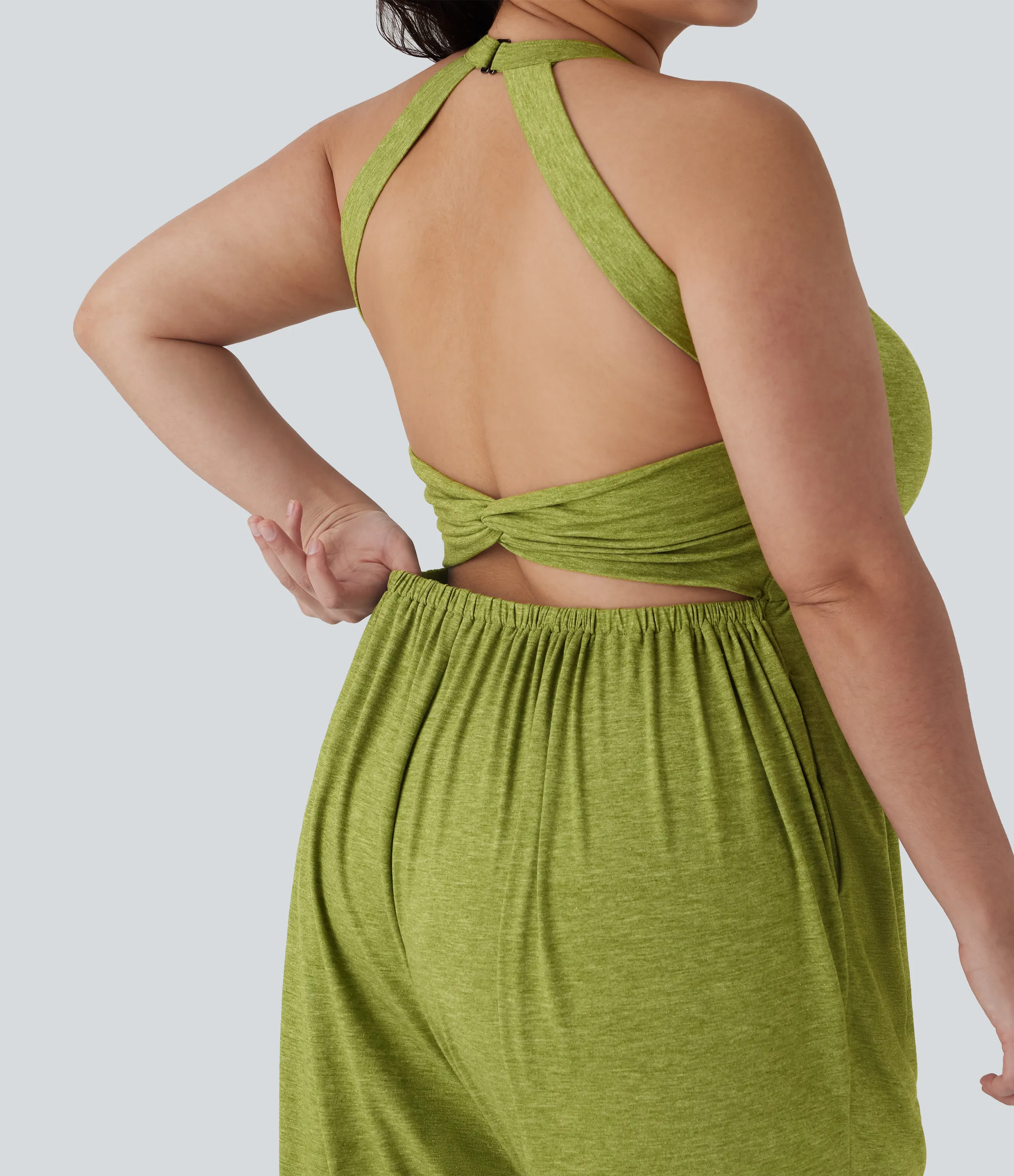 Halara Mono talla grande sin espalda diseño harén torcido bolsillo lateral - Edición Easy Peezy - Soft Meadow Green - 3X(regular) sold by Halara product image thumbnail 5