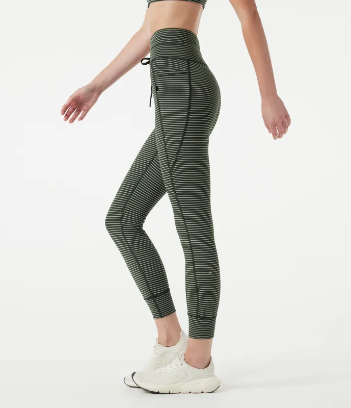 Halara Leggings de yoga de tiro alto a rayas con cordón y bolsillos - Forest Line Stripe - XS(7/8) made by Halara