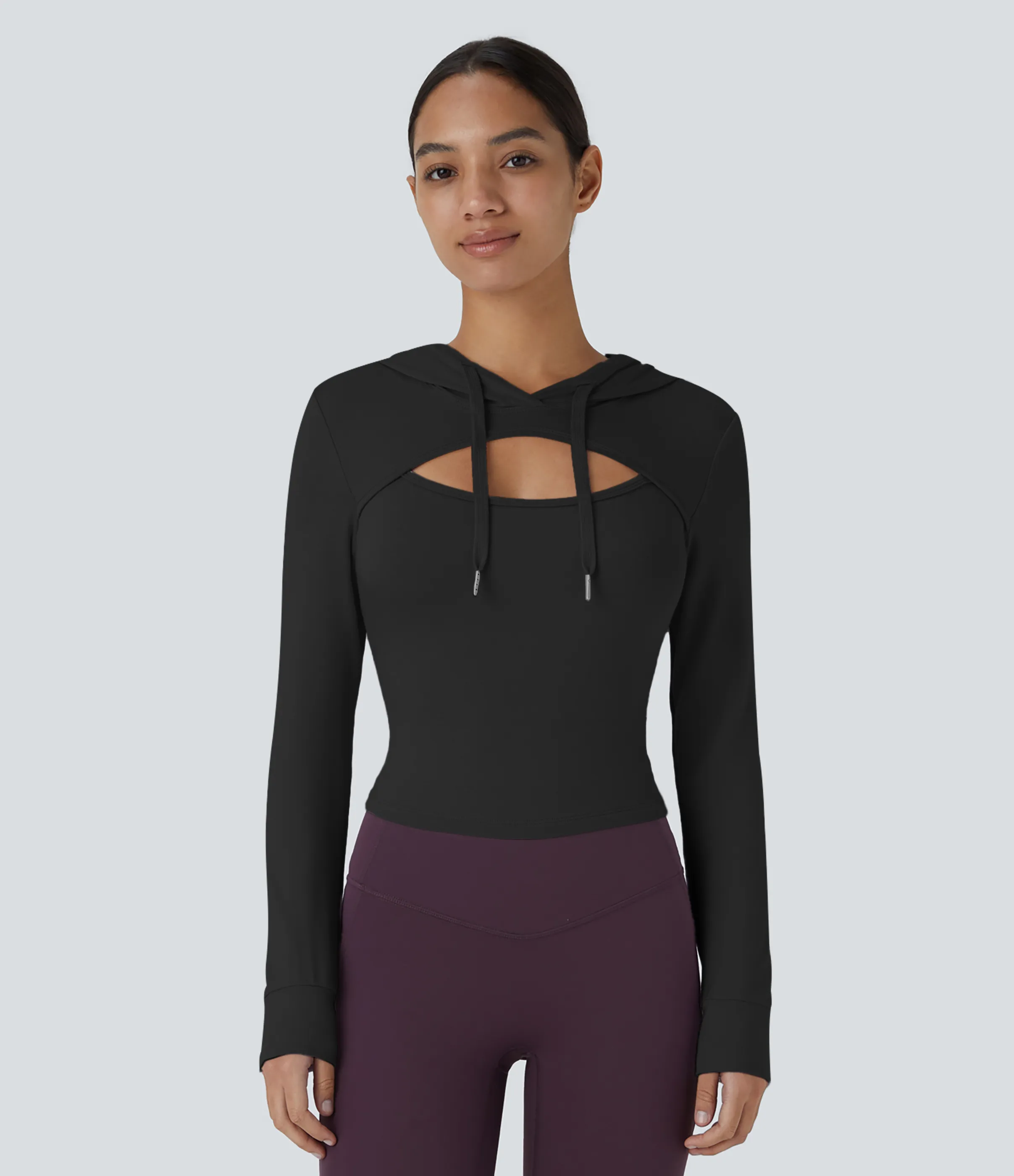 Halara Sudadera con capucha informal y cordón recortado - Black - XS sold by Halara product image thumbnail 2