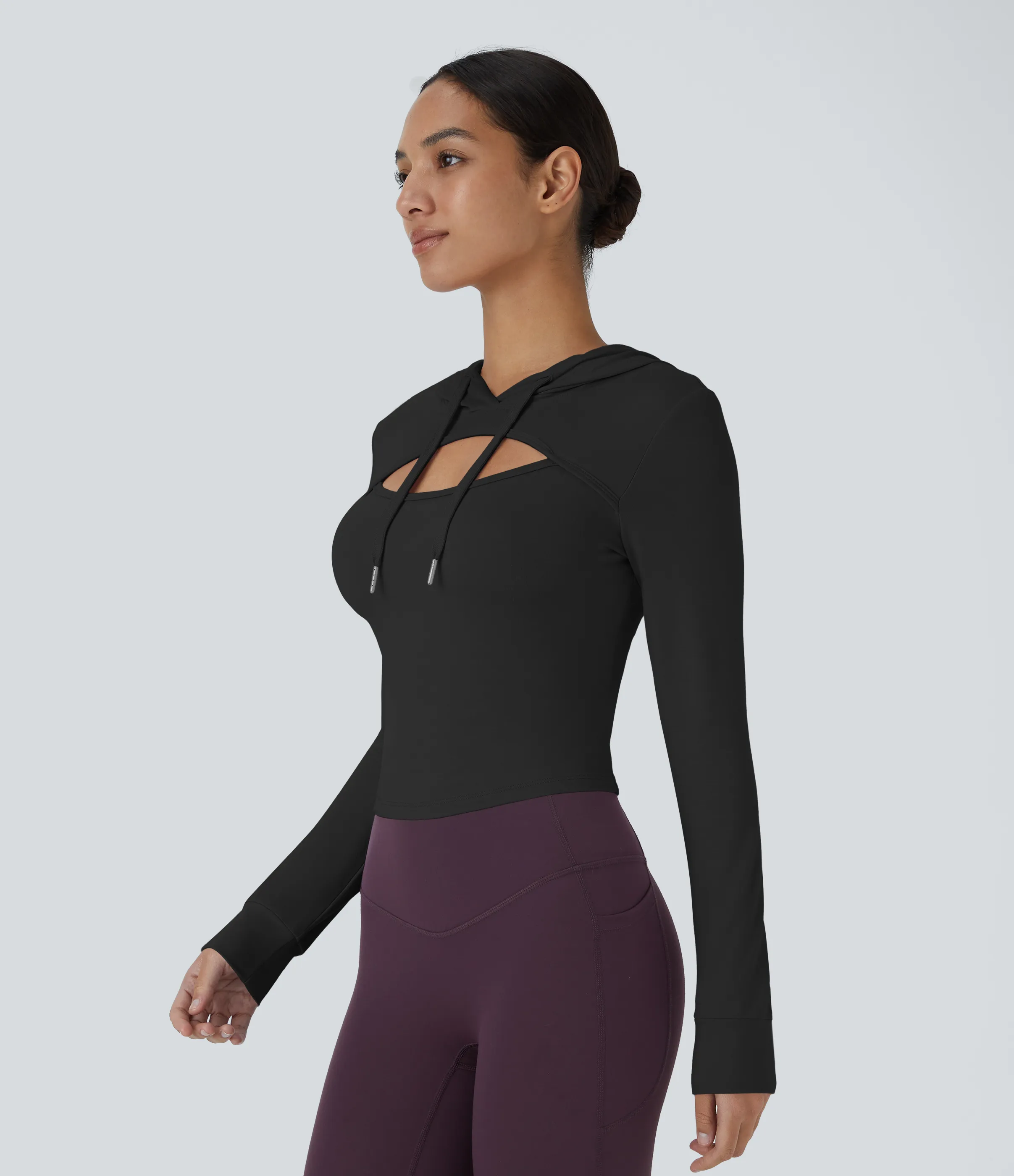 Halara Sudadera con capucha informal y cordón recortado - Black - XS sold by Halara product image thumbnail 4