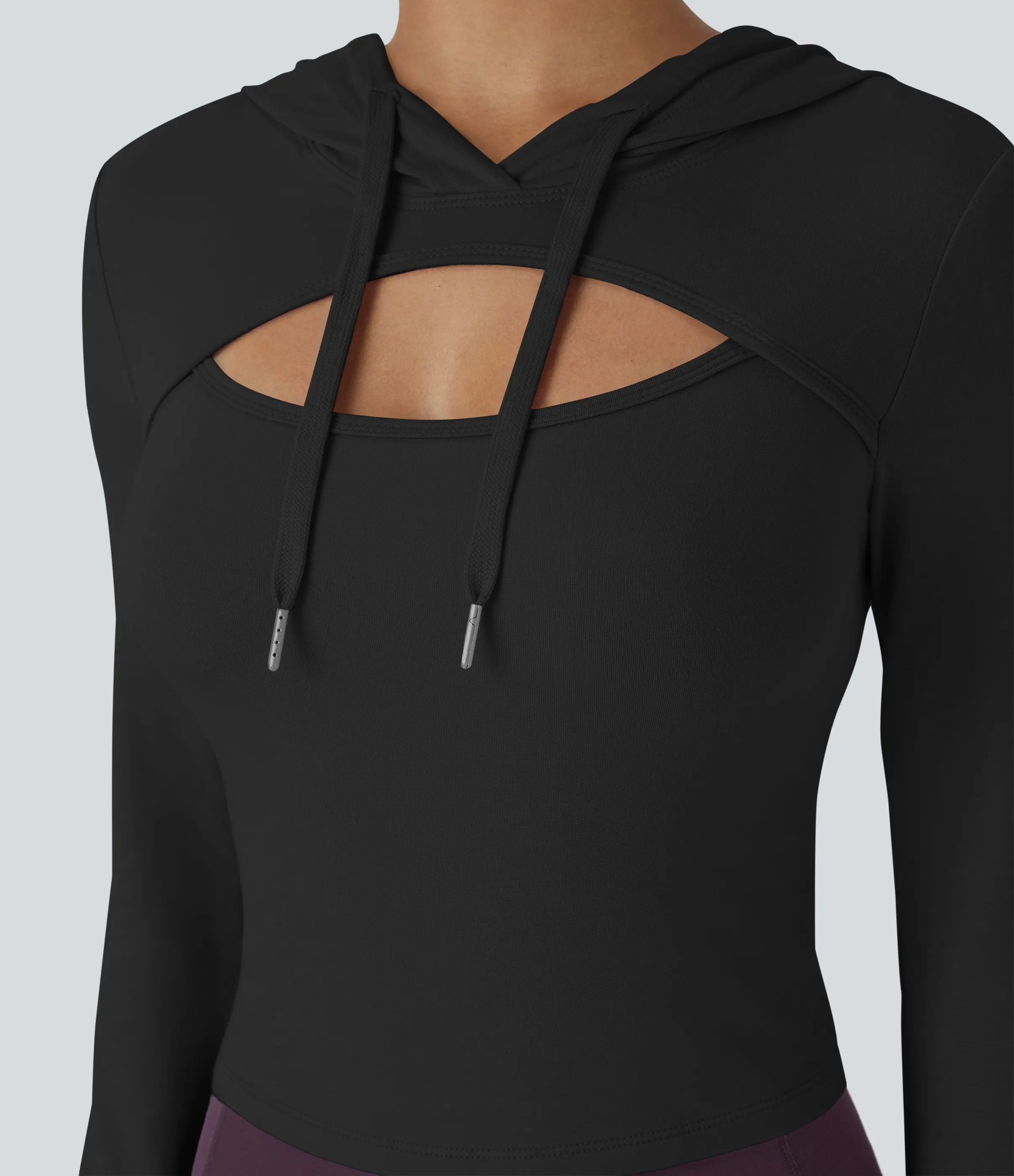 Halara Sudadera con capucha informal y cordón recortado - Black - XS sold by Halara product image thumbnail 5