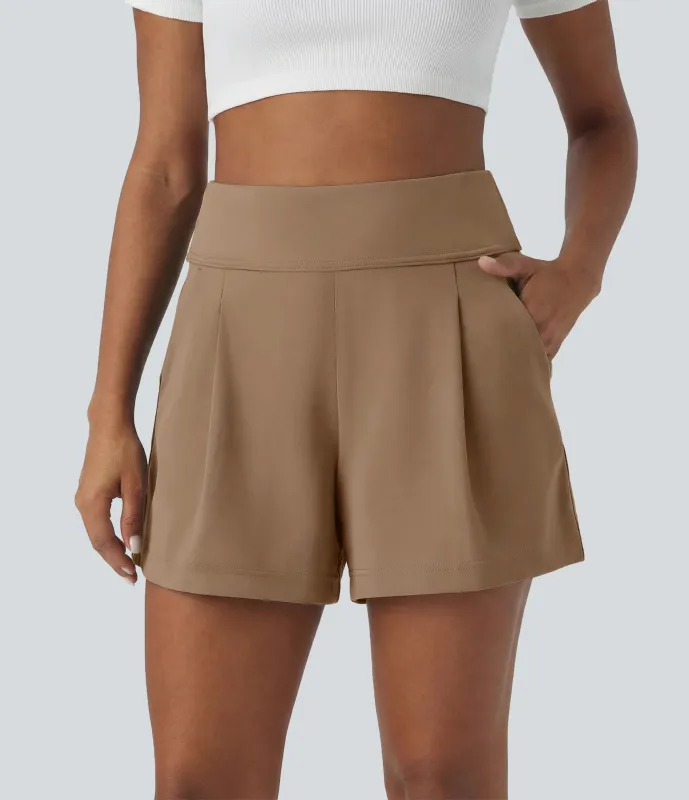 Halara Pantalón oficina pierna ancha bolsillo lateral plisado tiro alto - Burro - S made by Halara