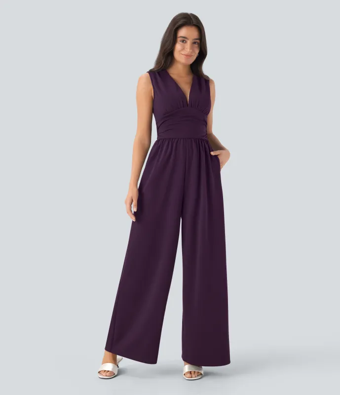 Halara Mono fiesta cuello V sin mangas fruncido lateral cremallera invisible - Easy Peezy - Purple Pennant - S(tall) made by Halara