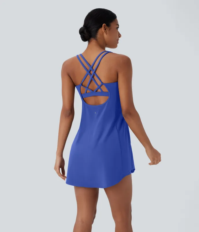 Halara Vestido deportivo mini de yoga SoftlyZero™ Plush afelpado con abertura y bolsillos, 3 piezas en copas D-F - Lotus Blue - S made by Halara