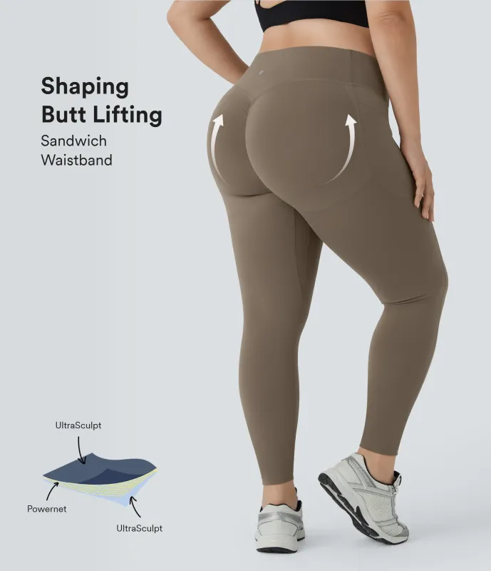 Halara Leggings SoCinched UltraSculpt moldeador tiro alto realce glúteo bolsillo lateral talla grande - Dawn Brown - 2X(full_length) made by Halara