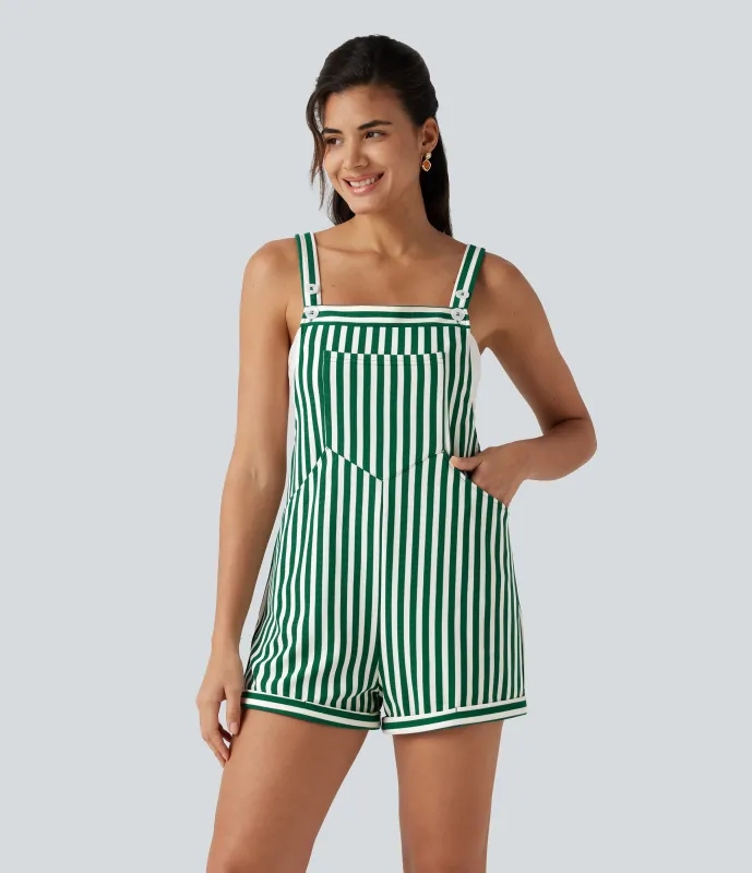 Halara Overol resort gofre raya múltiple bolsillo botón correa ajustable - Pine Stripe - XL made by Halara