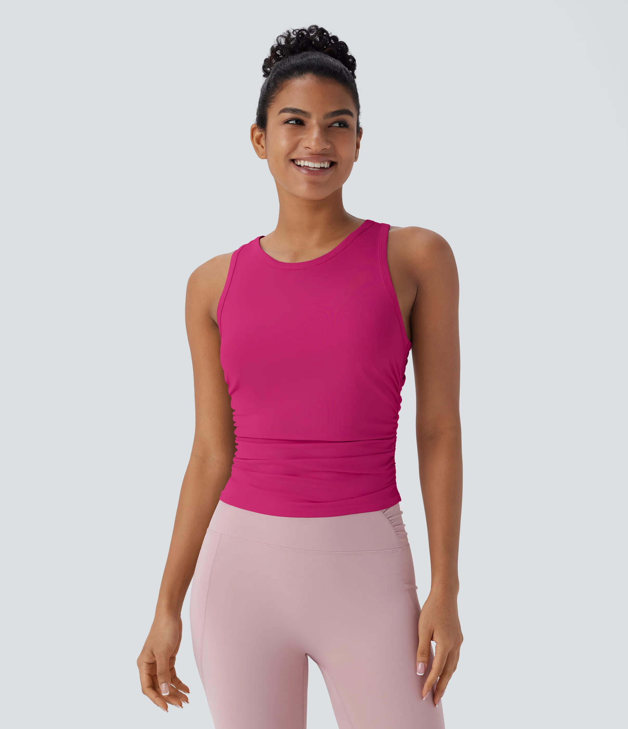 Halara Top de yoga fruncido con espalda cruzada y cuello redondo - Fuchsia Fedora - XS sold by Halara product image thumbnail 2