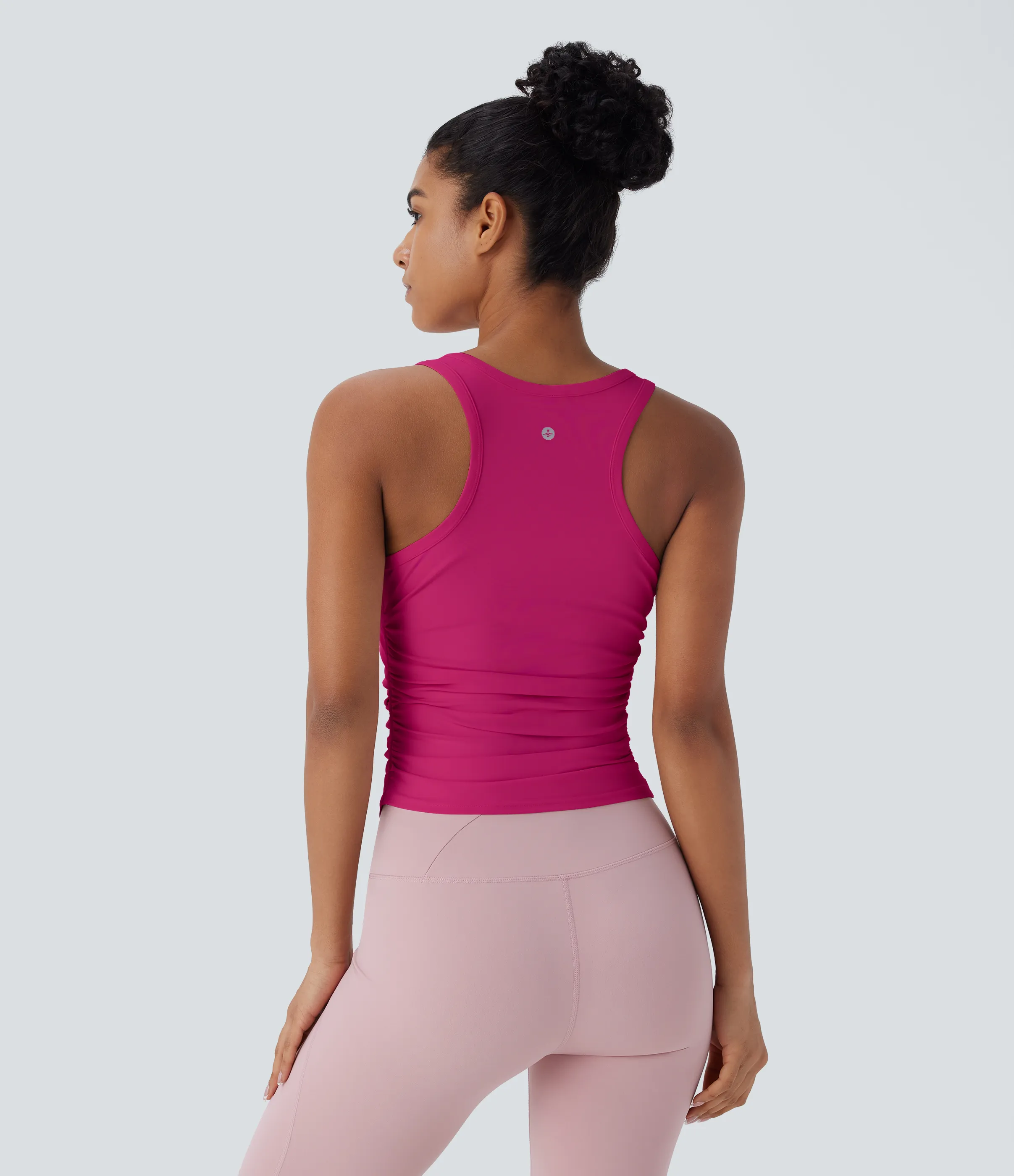 Halara Top de yoga fruncido con espalda cruzada y cuello redondo - Fuchsia Fedora - XS sold by Halara product image thumbnail 3