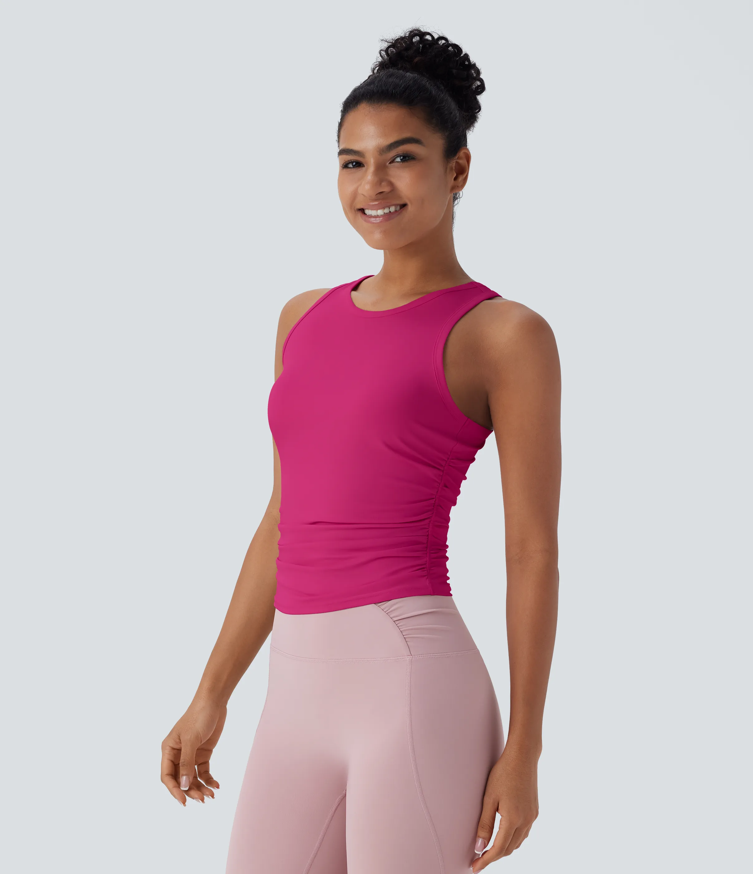 Halara Top de yoga fruncido con espalda cruzada y cuello redondo - Fuchsia Fedora - XS sold by Halara product image thumbnail 4