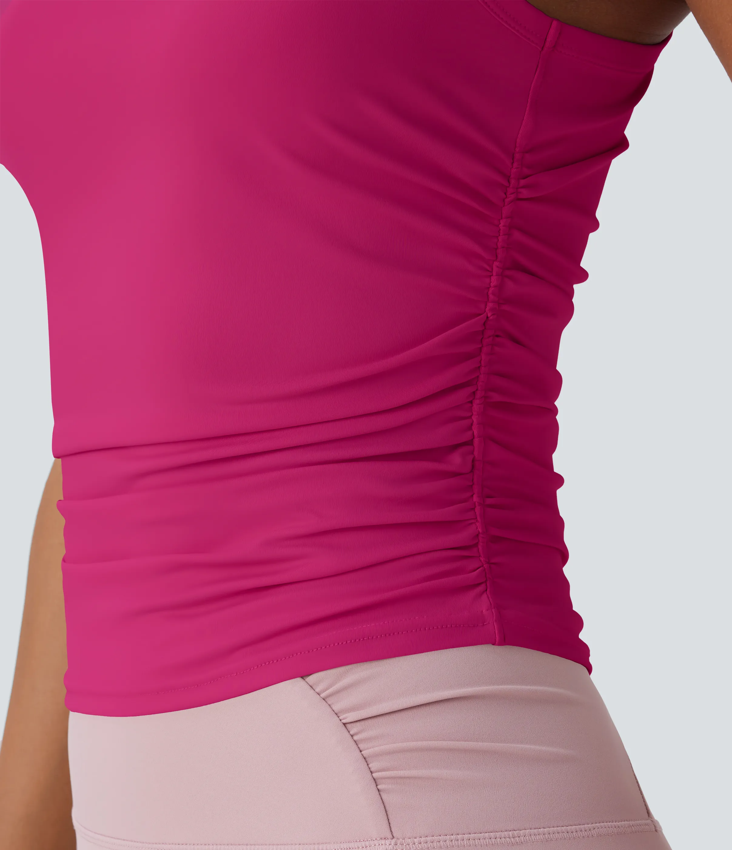 Halara Top de yoga fruncido con espalda cruzada y cuello redondo - Fuchsia Fedora - XS sold by Halara product image thumbnail 5