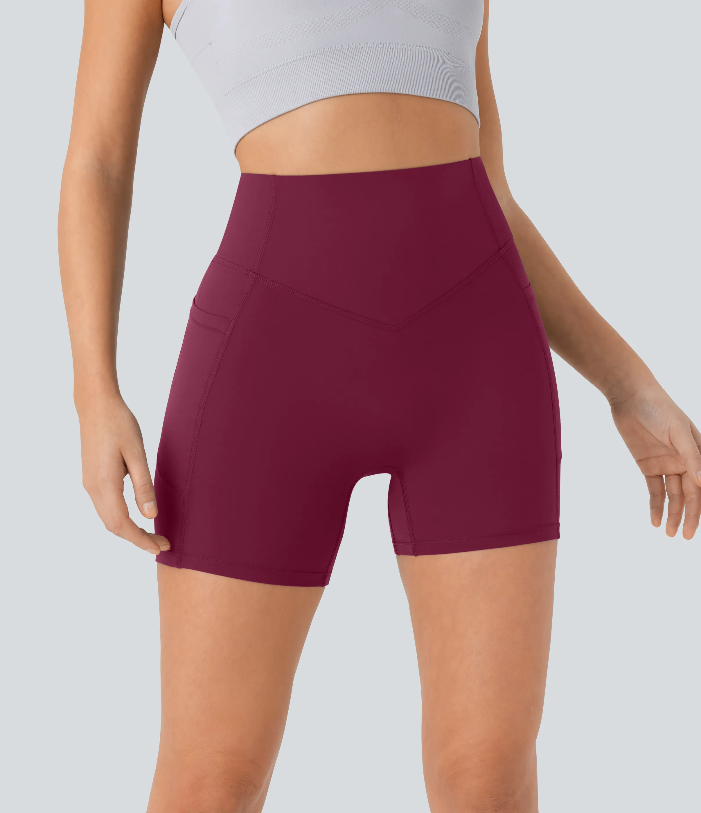 Halara Pantalón corto SoCinched UltraSculpt ciclista tiro alto realce glúteo bolsillo lateral entrenamiento 12.5cm - Red Plum - XL sold by Halara product image thumbnail 4