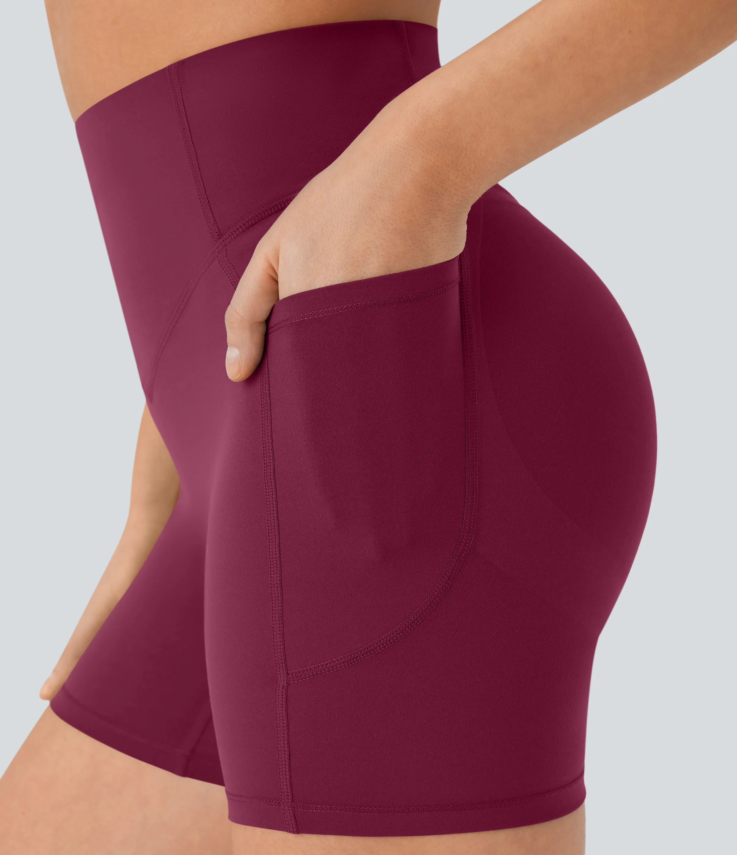 Halara Pantalón corto SoCinched UltraSculpt ciclista tiro alto realce glúteo bolsillo lateral entrenamiento 12.5cm - Red Plum - XL sold by Halara product image thumbnail 5