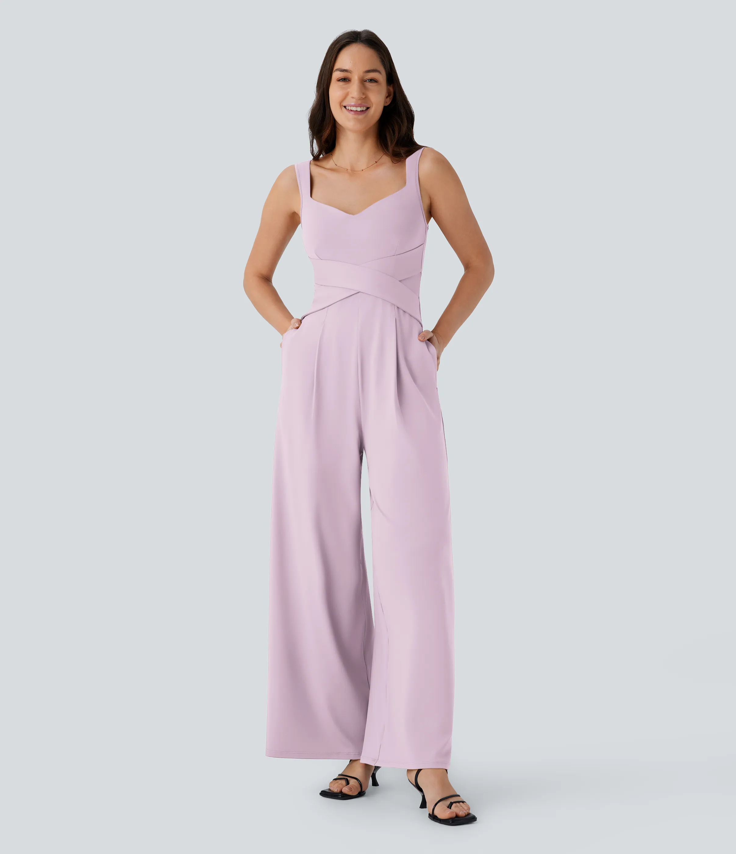 Halara Jumpsuit casual sin mangas con espalda en U y bolsillos - Orchid Ice - S(regular) sold by Halara