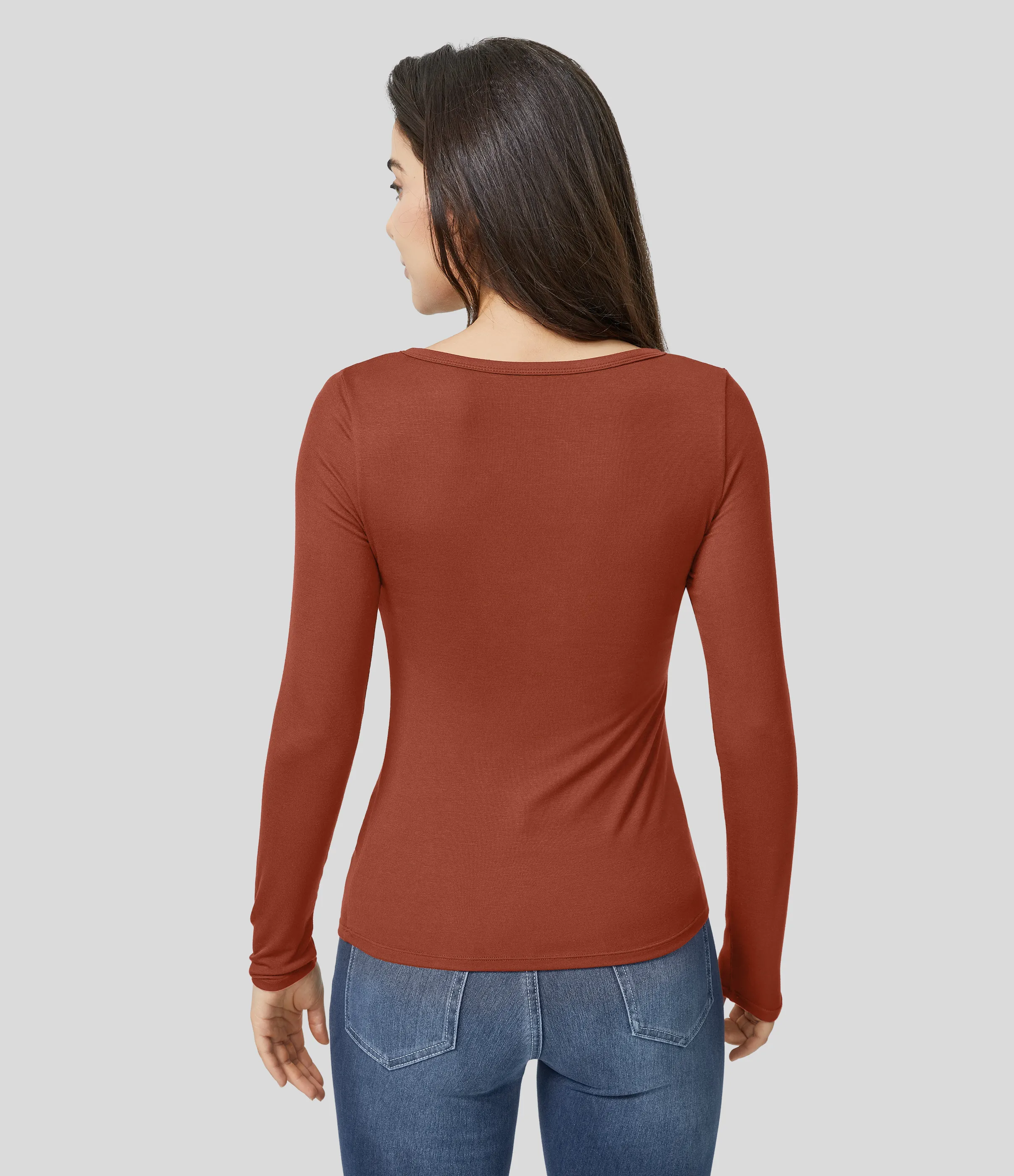 Halara Top ajustado manga larga cuello Henley acanalado - Picante - XL sold by Halara product image thumbnail 3
