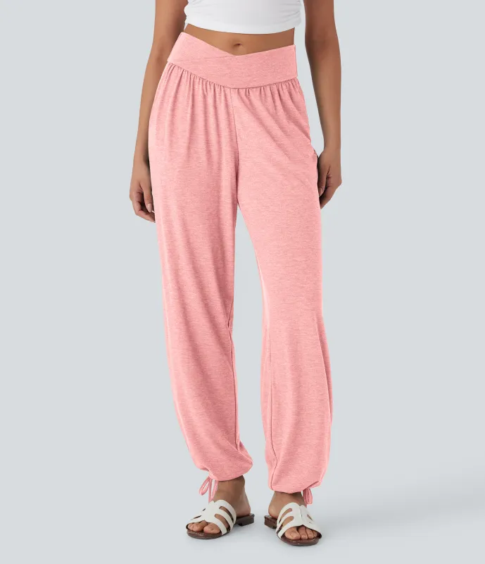 Halara Pantalón deportivo tiro alto bolsillo lateral cordón ajustable - Creole Pink Floral Yarn - XL(regular) made by Halara