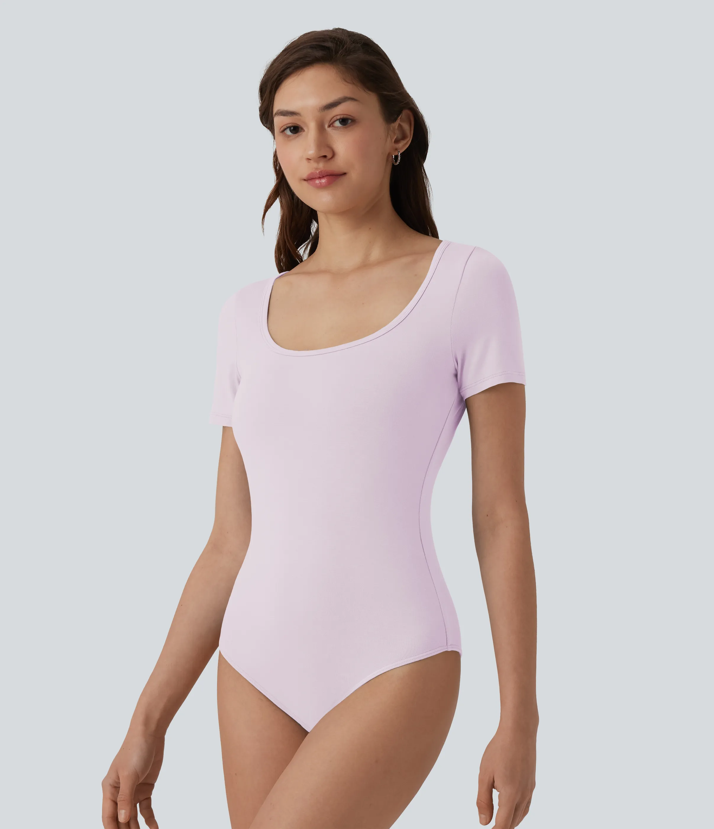 Halara Body oficina ajustado botón presión manga corta cuello U - Orchid Ice - XS sold by Halara product image thumbnail 3