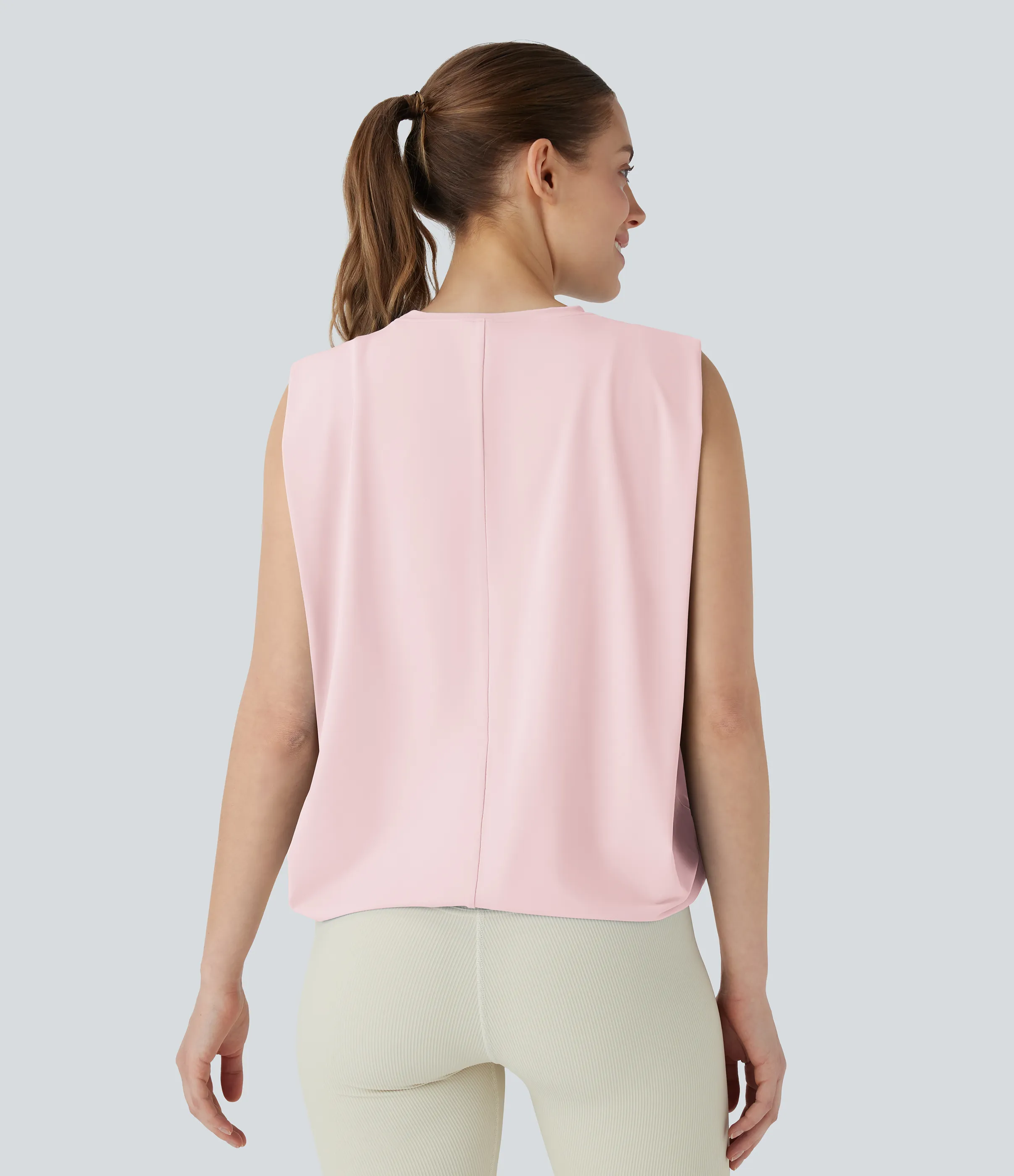 Halara Camiseta yoga cuello redondo fruncido tacto fresco - UPF 50+ - Primrose Pink - XS sold by Halara product image thumbnail 3