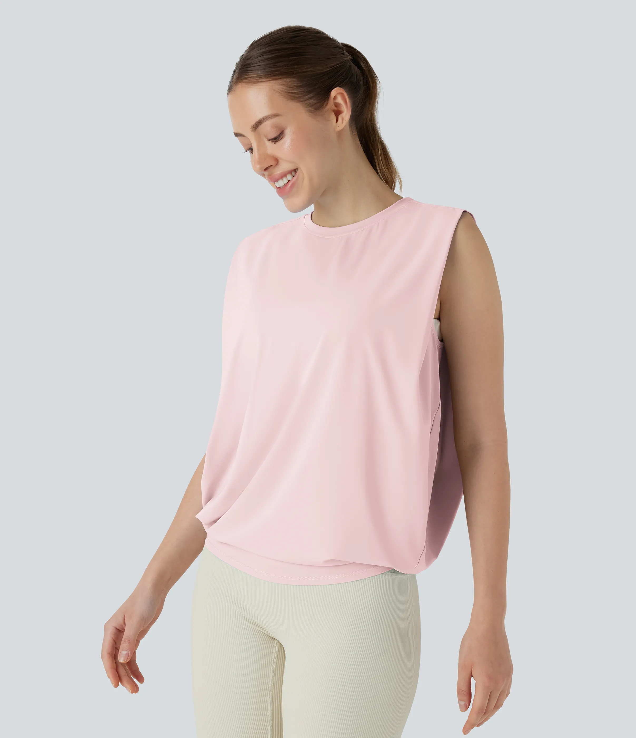 Halara Camiseta yoga cuello redondo fruncido tacto fresco - UPF 50+ - Primrose Pink - XS sold by Halara product image thumbnail 4