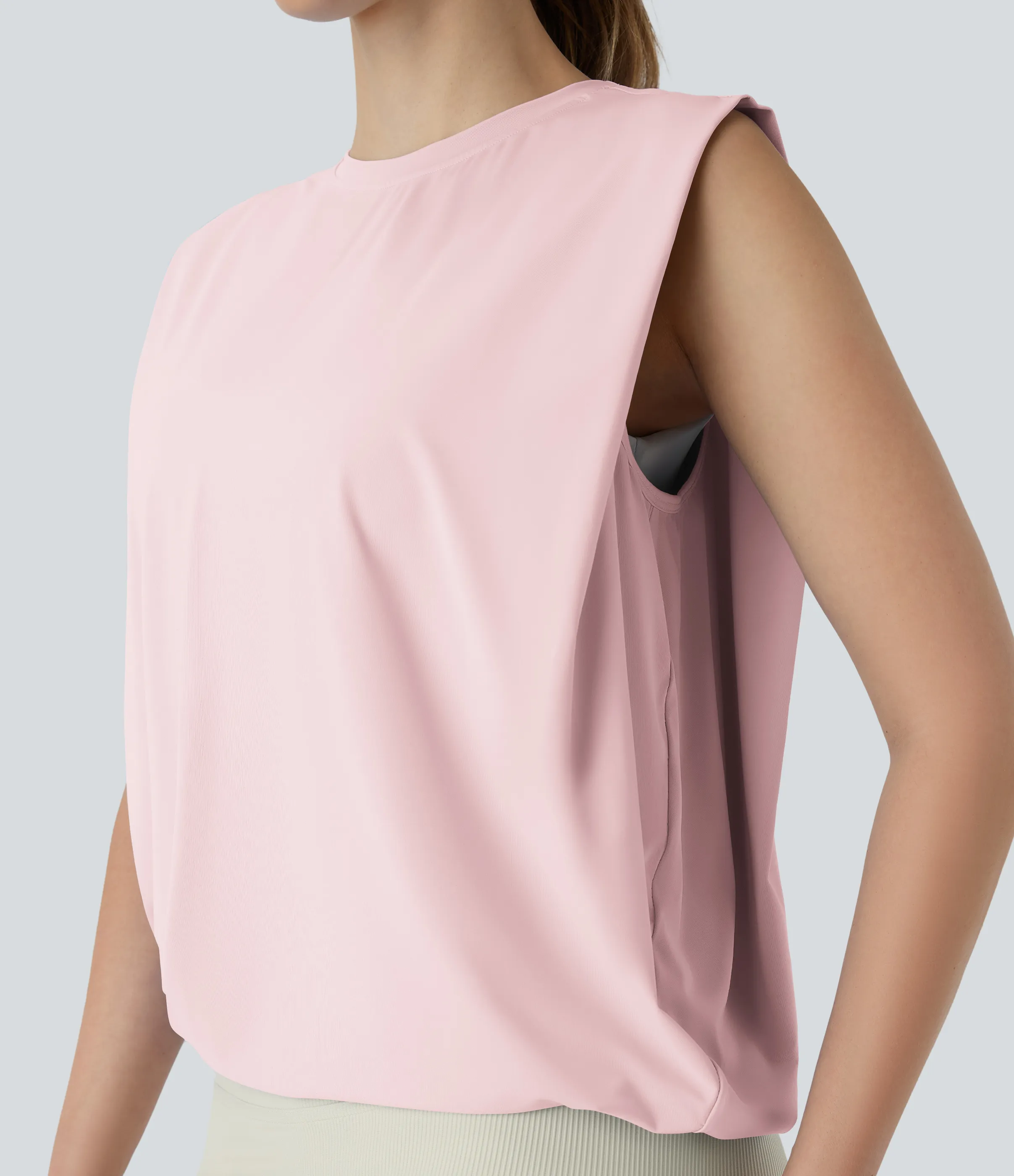 Halara Camiseta yoga cuello redondo fruncido tacto fresco - UPF 50+ - Primrose Pink - XS sold by Halara product image thumbnail 5