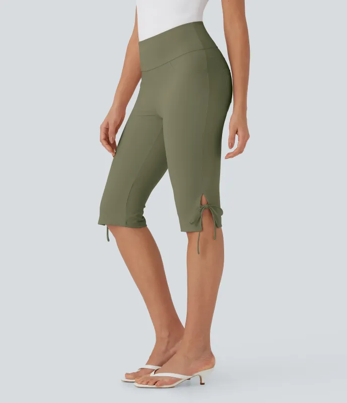 Halara Pantalones capri casuales de tiro medio con cordones y bolsillos traseros - Catkin Green - M(regular) made by Halara