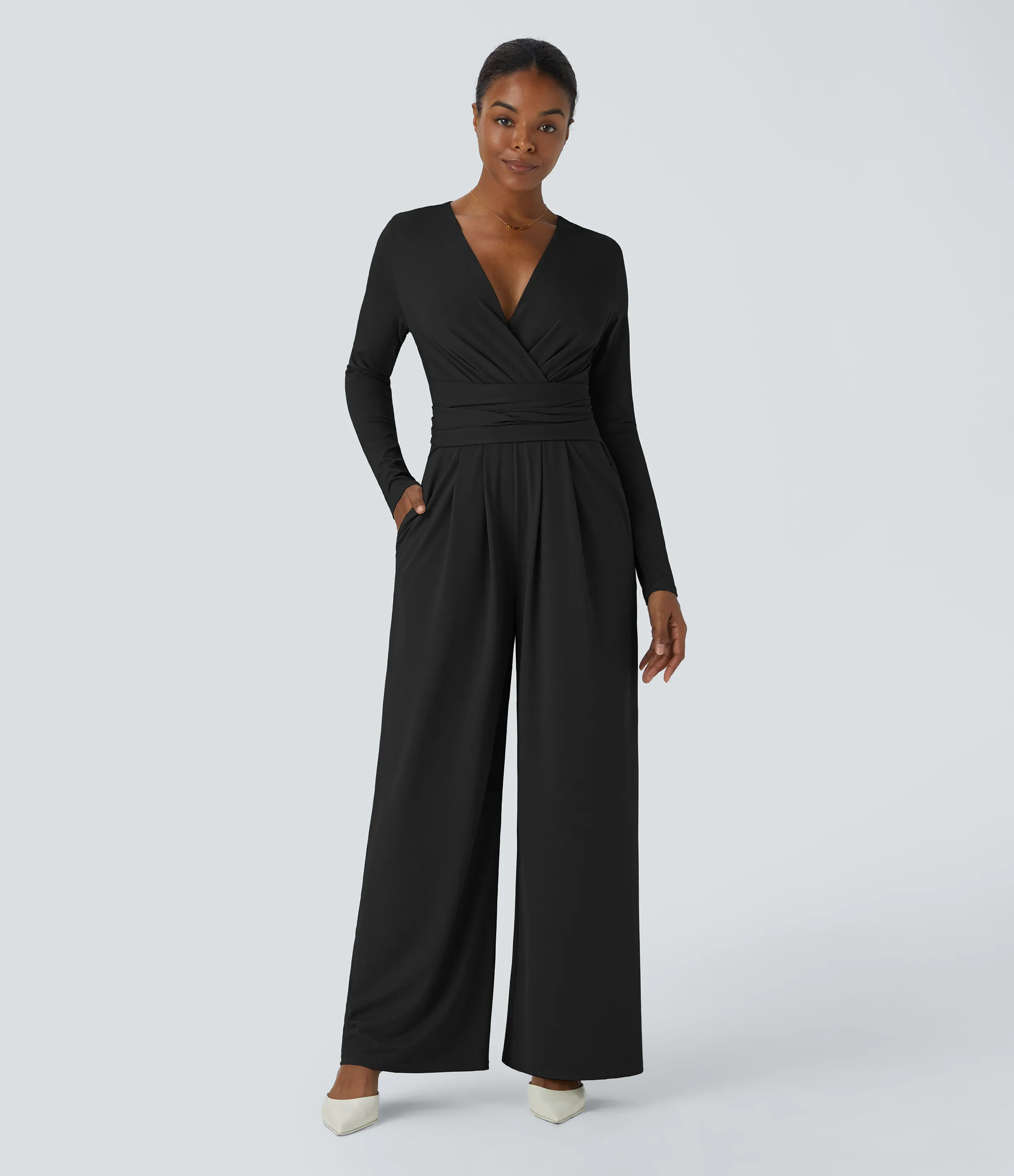 Halara Mono cuello V manga larga bolsillo lateral lazo espalda - Black - XS(regular) sold by Halara product image thumbnail 2