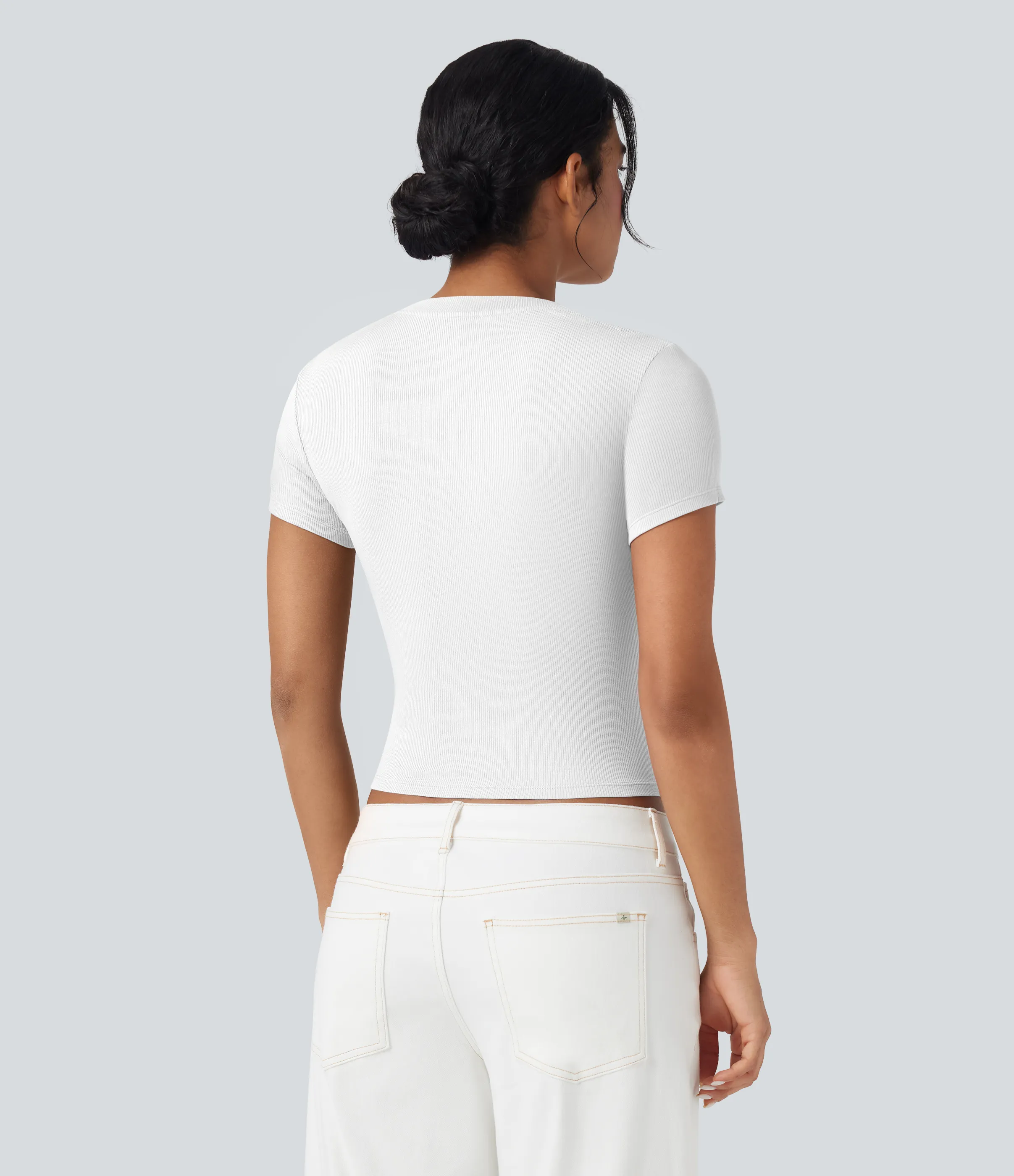 Halara Camiseta casual de manga corta de punto acanalado - White - M sold by Halara product image thumbnail 3