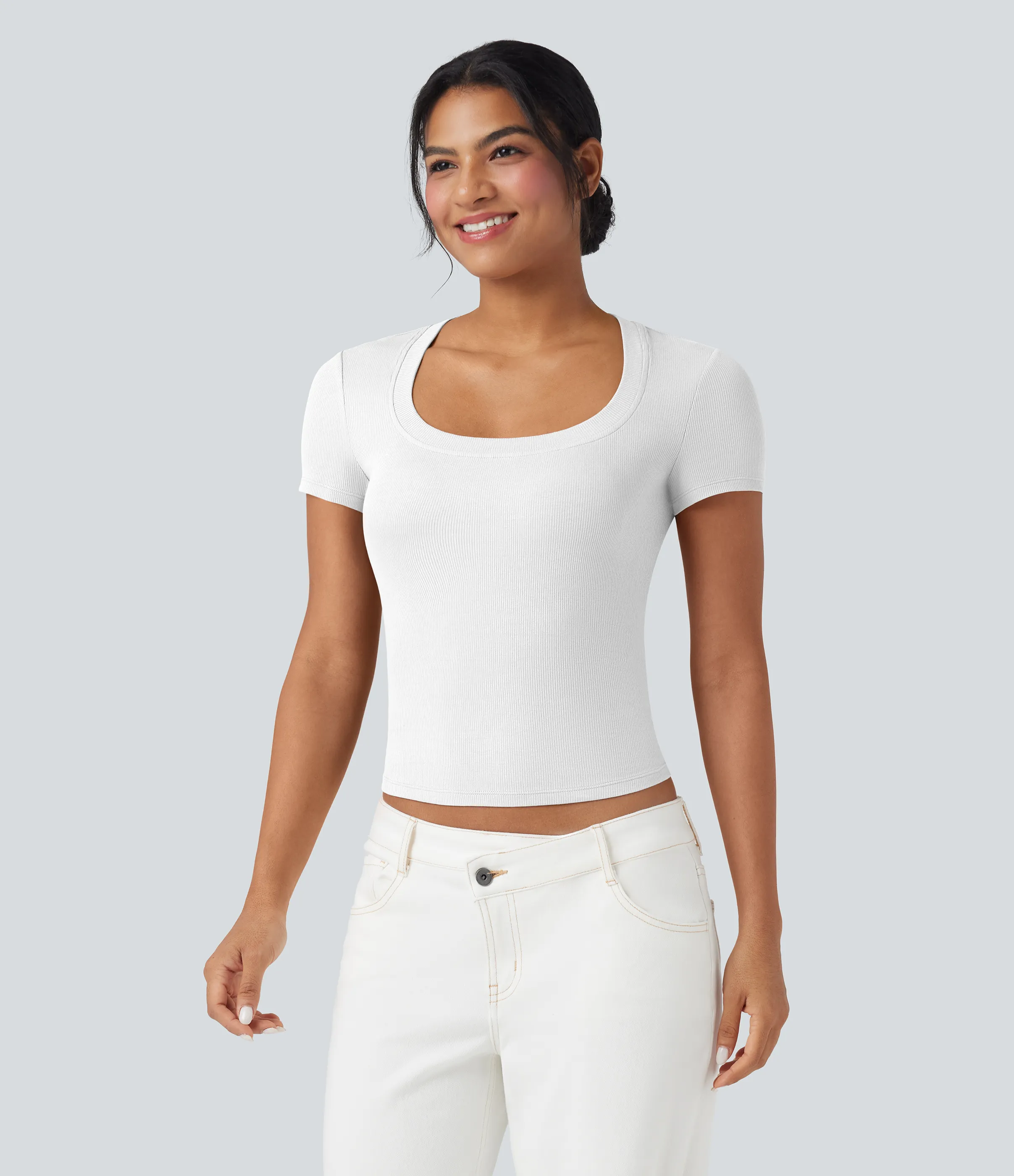 Halara Camiseta casual de manga corta de punto acanalado - White - M sold by Halara product image thumbnail 5