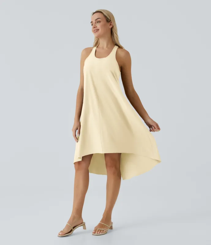 Halara Vestido casual midi Breezeful™ racerback sin espalda con bolsillos laterales, dobladillo asimétrico y secado rápido en copas D-F - Afterglow - S made by Halara