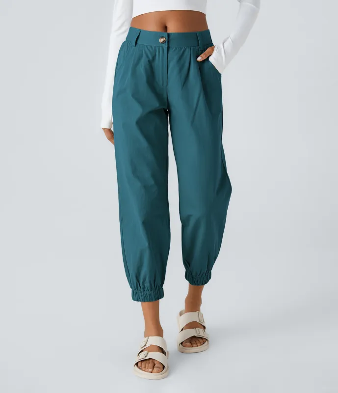 Halara Joggers algodón bolsillo lateral cremallera botón tiro medio - Green Heron - XS(petite) made by Halara