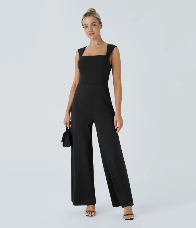 Halara Mono sin mangas cuello cuadrado dama honor invitada boda - Black - XL(regular) made by Halara
