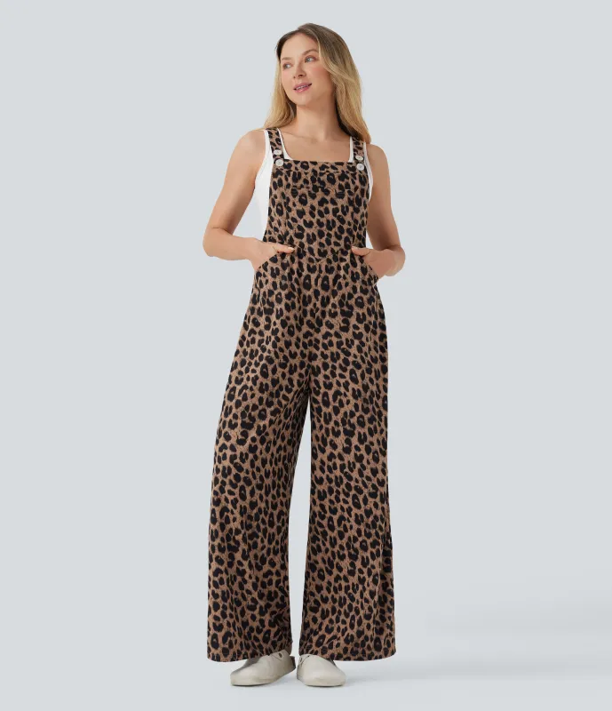 Halara Jumpsuit casual con estampado de leopardo y bolsillos - Noir Safari - XL(regular) made by Halara