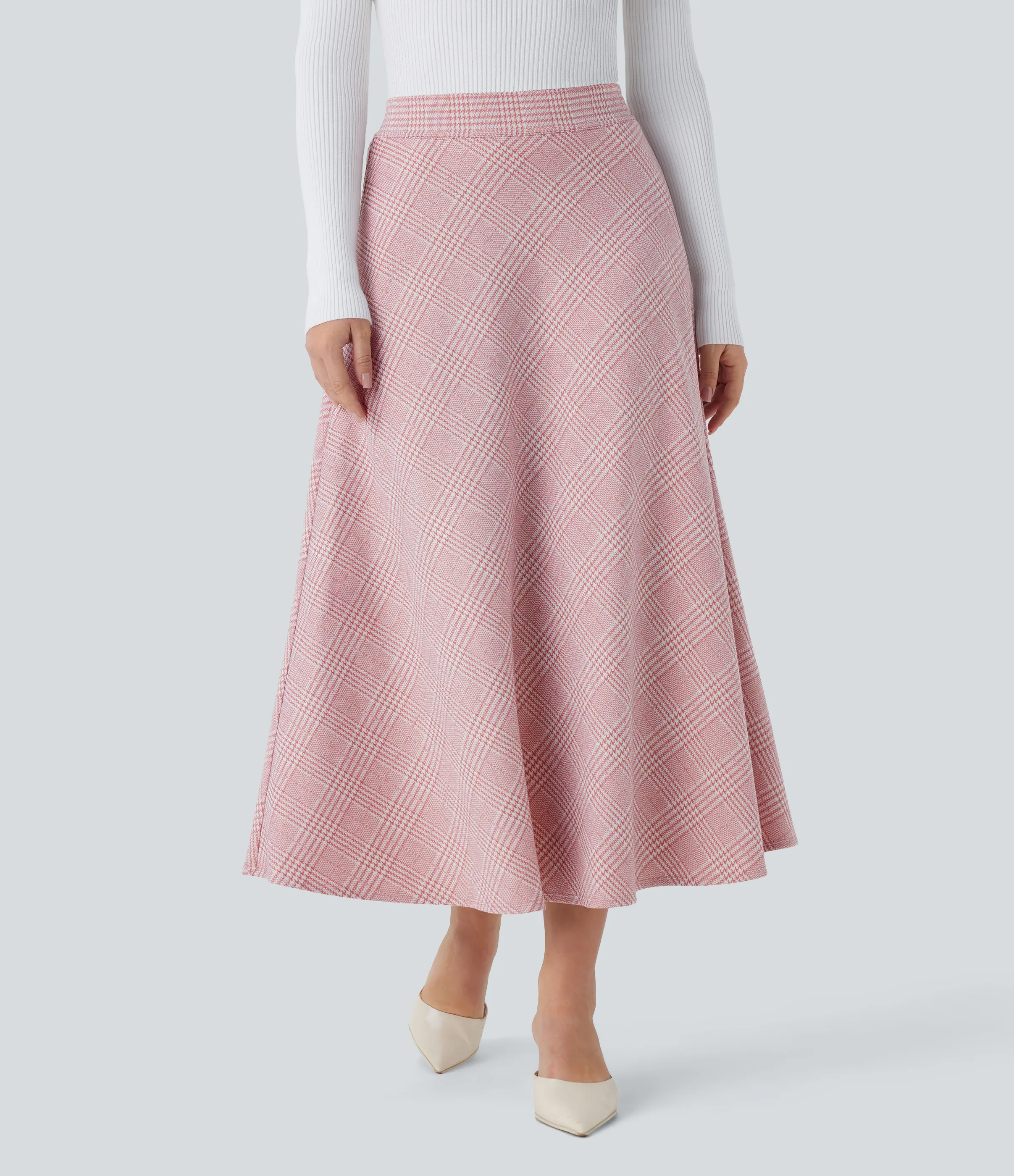 Halara Falda midi acampanada cuadro pata gallo bolsillo lateral tiro alto - Bean Paste Houndstooth Plaid - XS(regular) sold by Halara product image thumbnail 2