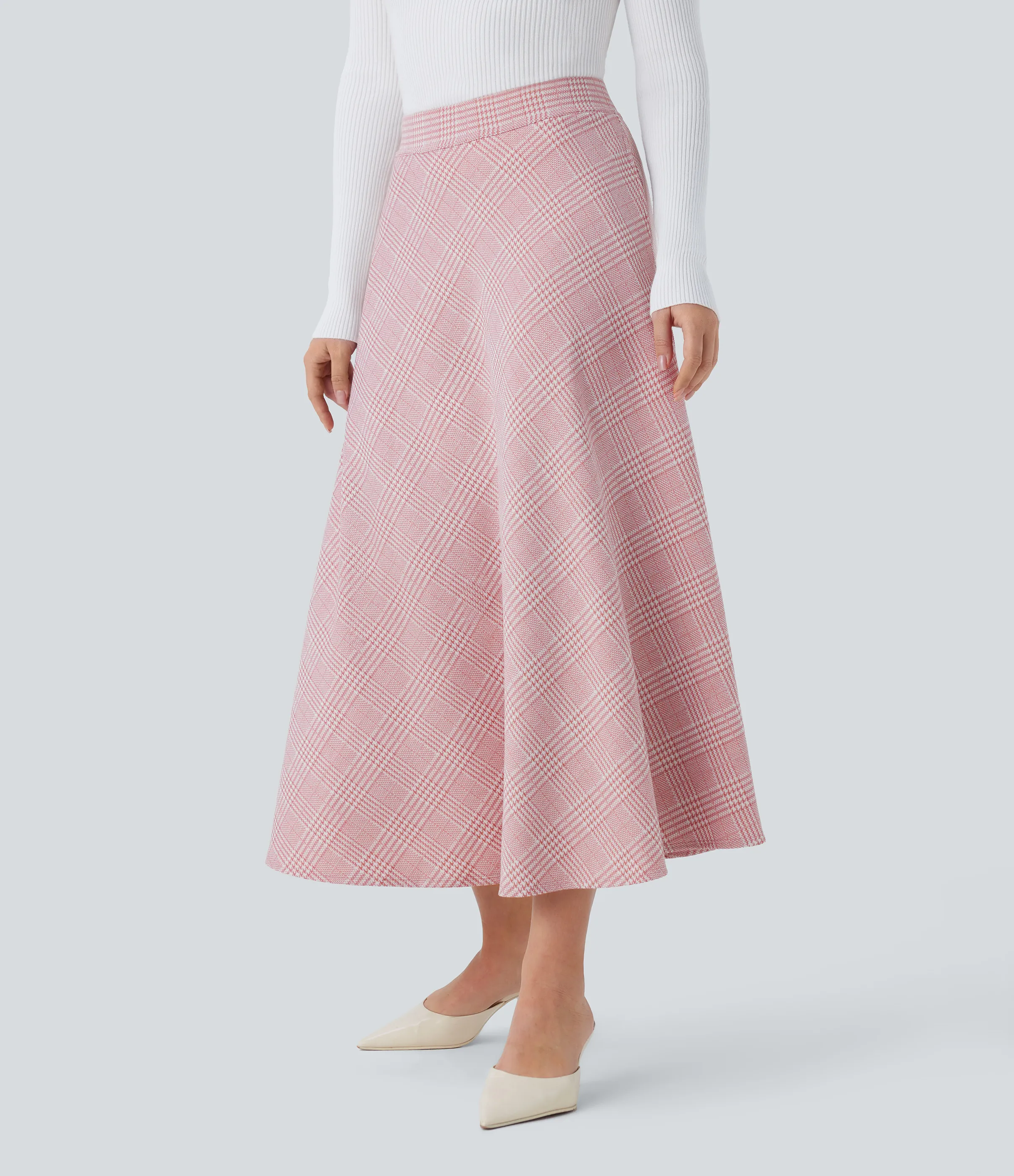 Halara Falda midi acampanada cuadro pata gallo bolsillo lateral tiro alto - Bean Paste Houndstooth Plaid - L(regular) sold by Halara product image thumbnail 4