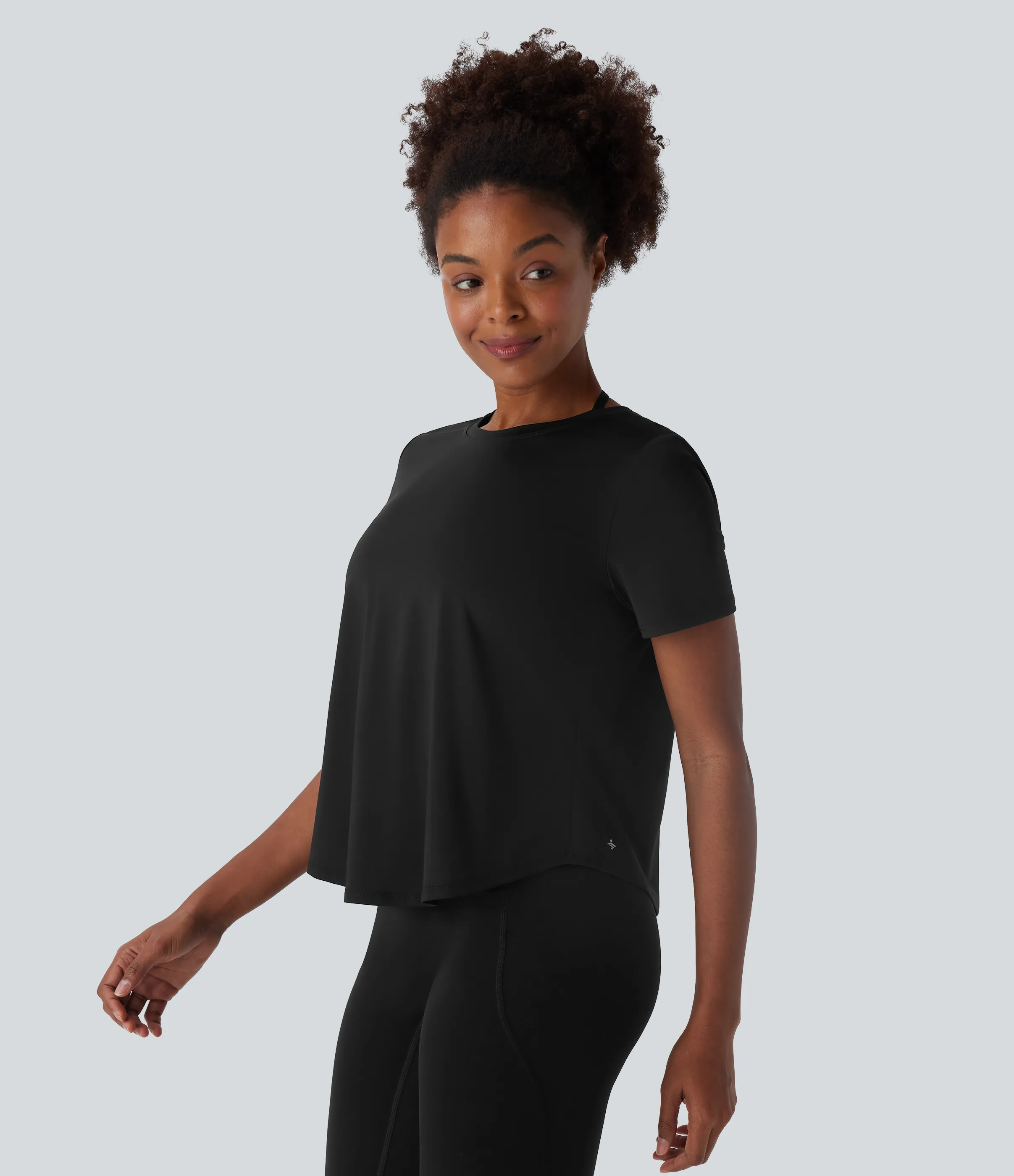 Halara Top deportivo de yoga de malla en contraste de manga corta y cuello redondo - Black - M sold by Halara product image thumbnail 4
