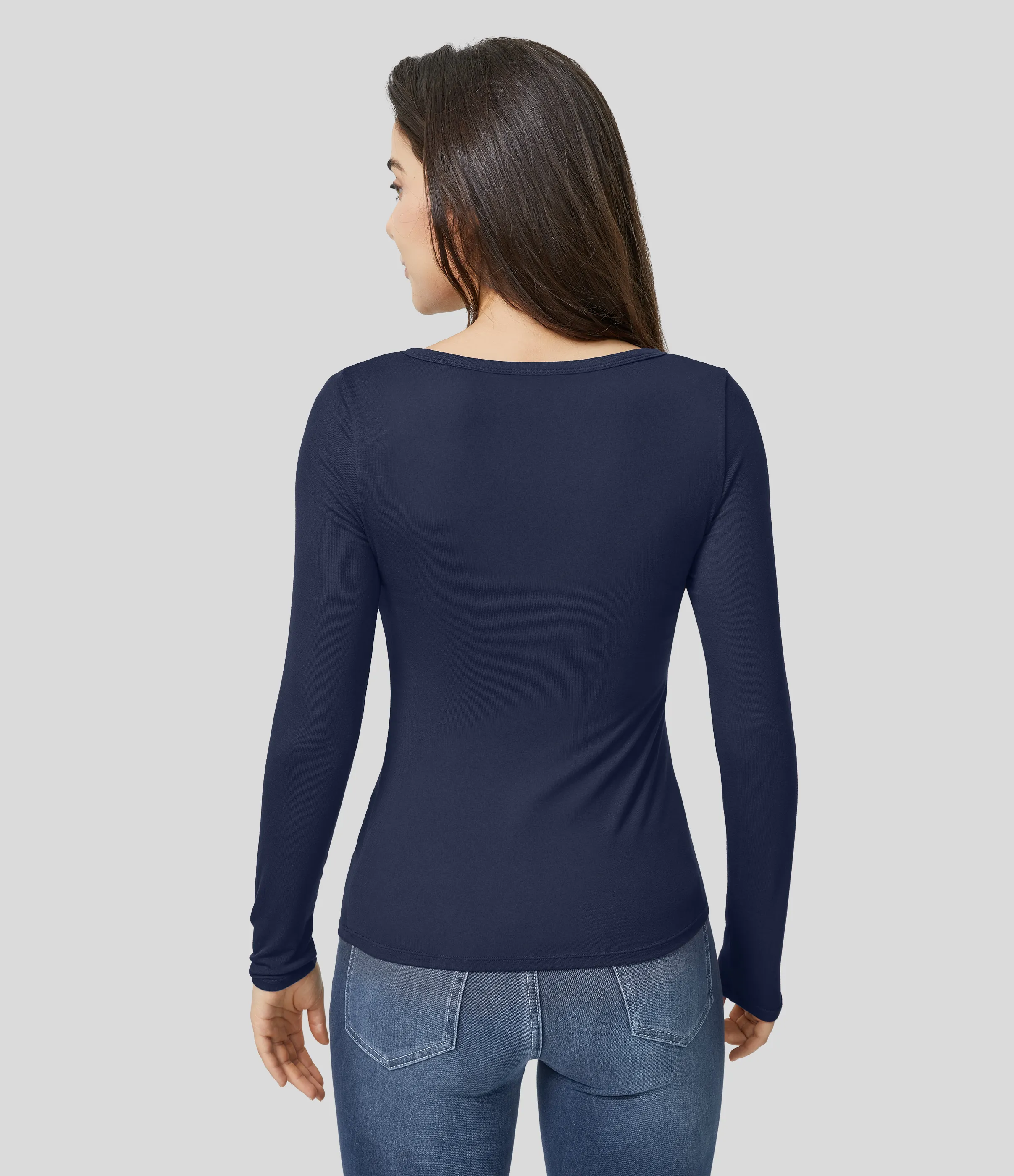 Halara Top ajustado manga larga cuello Henley acanalado - Nightfall Blue - XS sold by Halara product image thumbnail 3