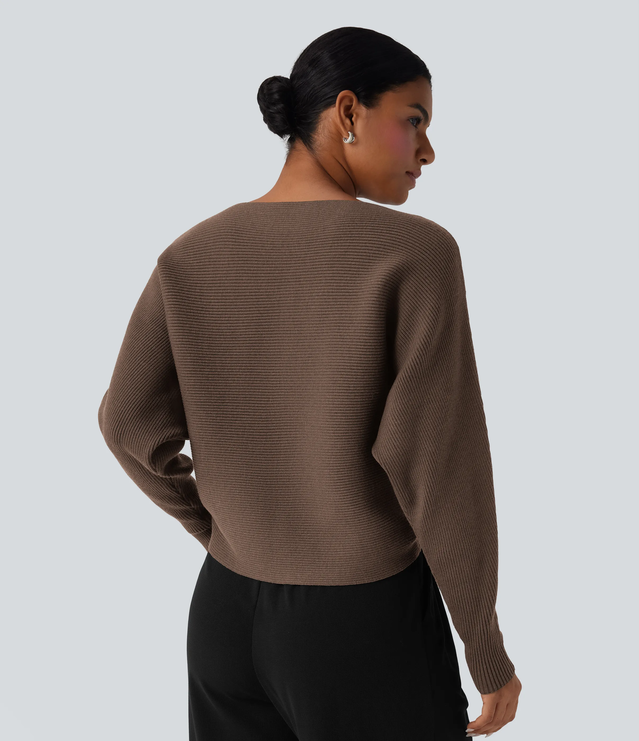 Halara Suéter casual con cuello barco y mangas murciélago - Carafe - L sold by Halara product image thumbnail 3