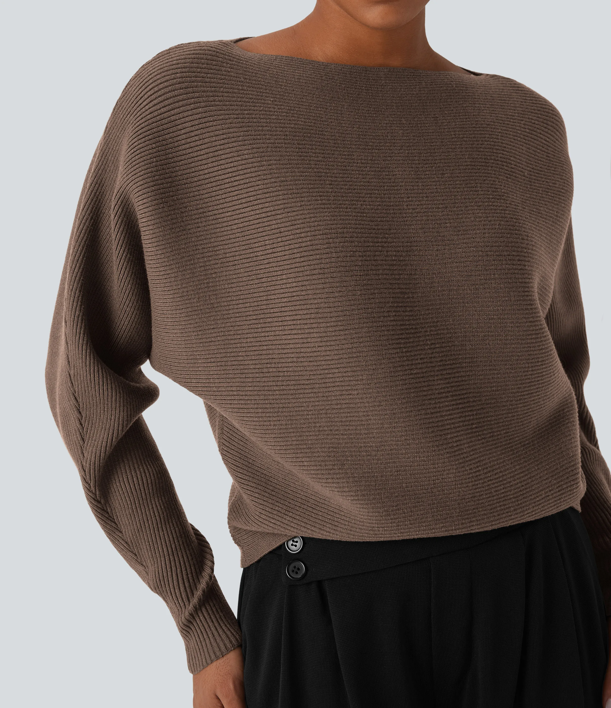 Halara Suéter casual con cuello barco y mangas murciélago - Carafe - L sold by Halara product image thumbnail 5