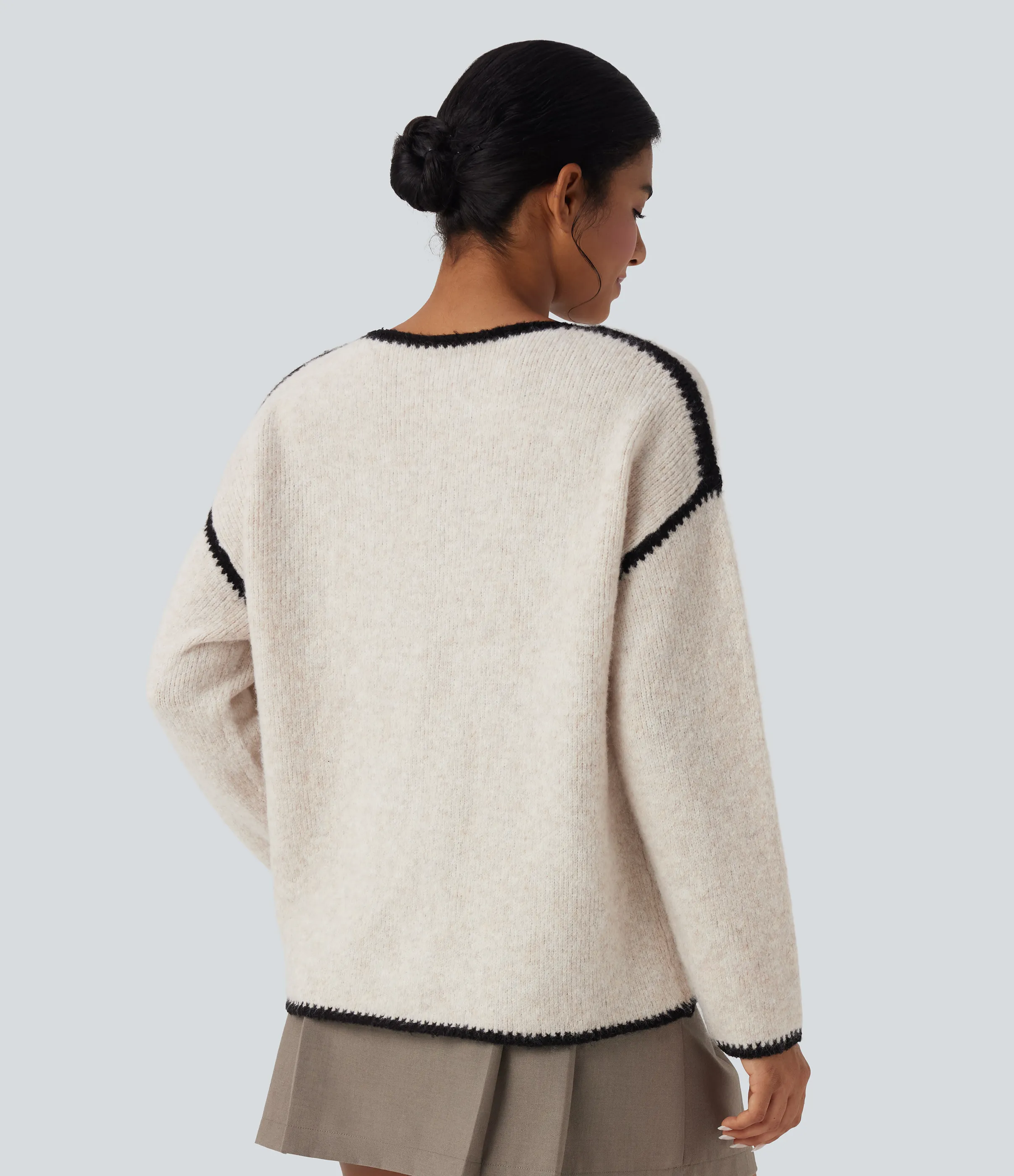 Halara Suéter casual relajado con bloques de color - Moonbeam - XS sold by Halara product image thumbnail 3