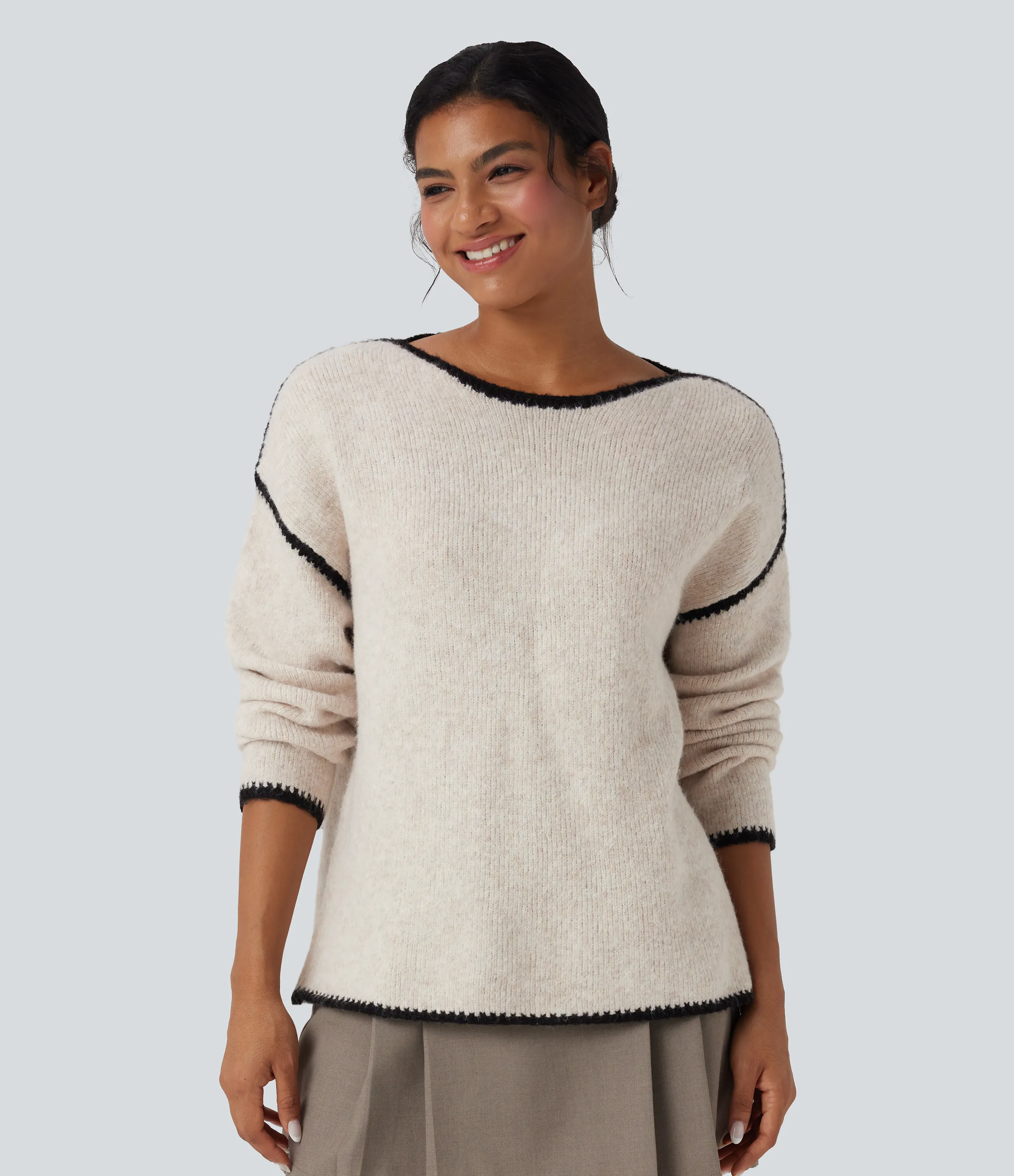 Halara Suéter casual relajado con bloques de color - Moonbeam - XS sold by Halara product image thumbnail 4