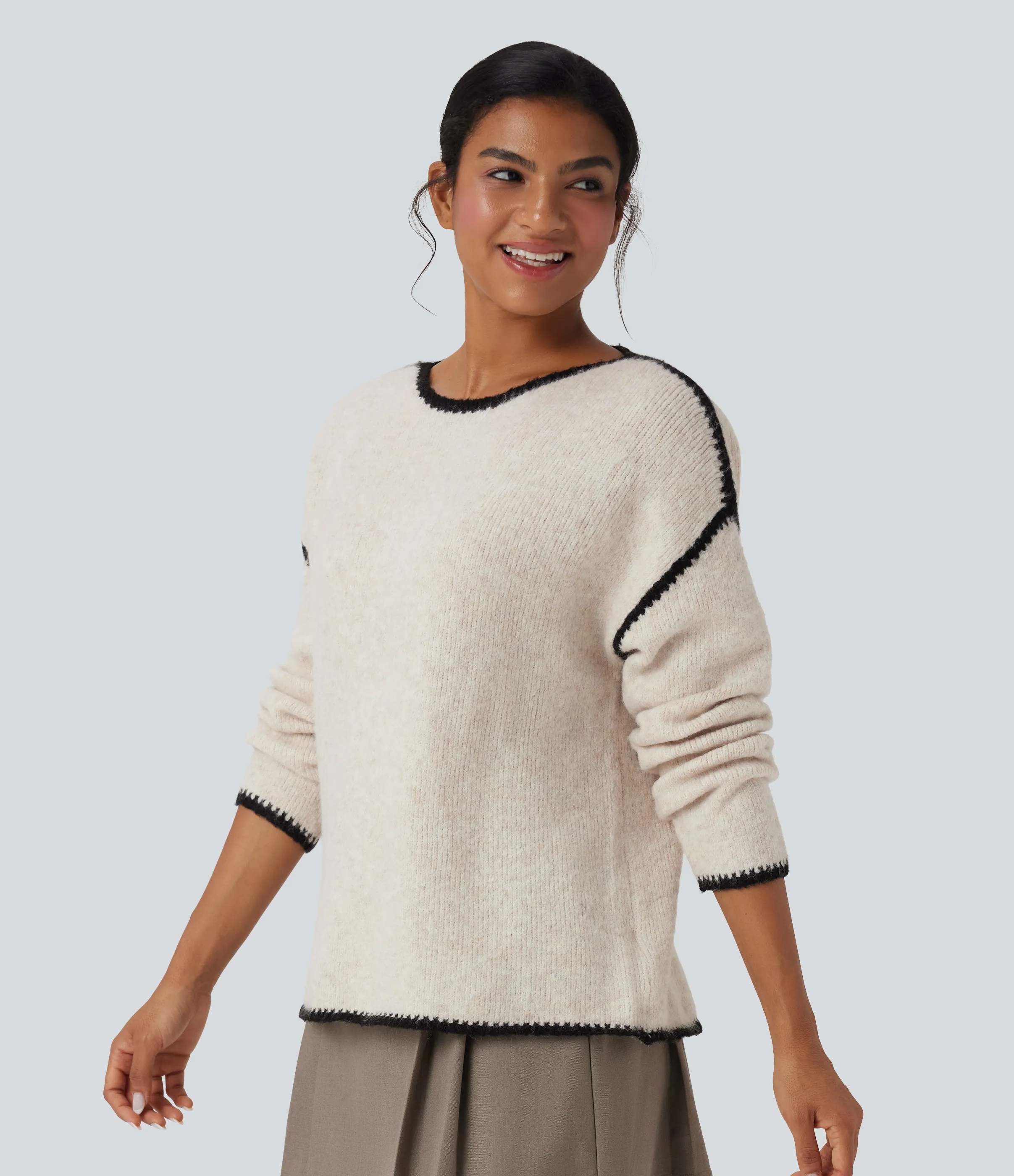 Halara Suéter casual relajado con bloques de color - Moonbeam - XS sold by Halara product image thumbnail 5
