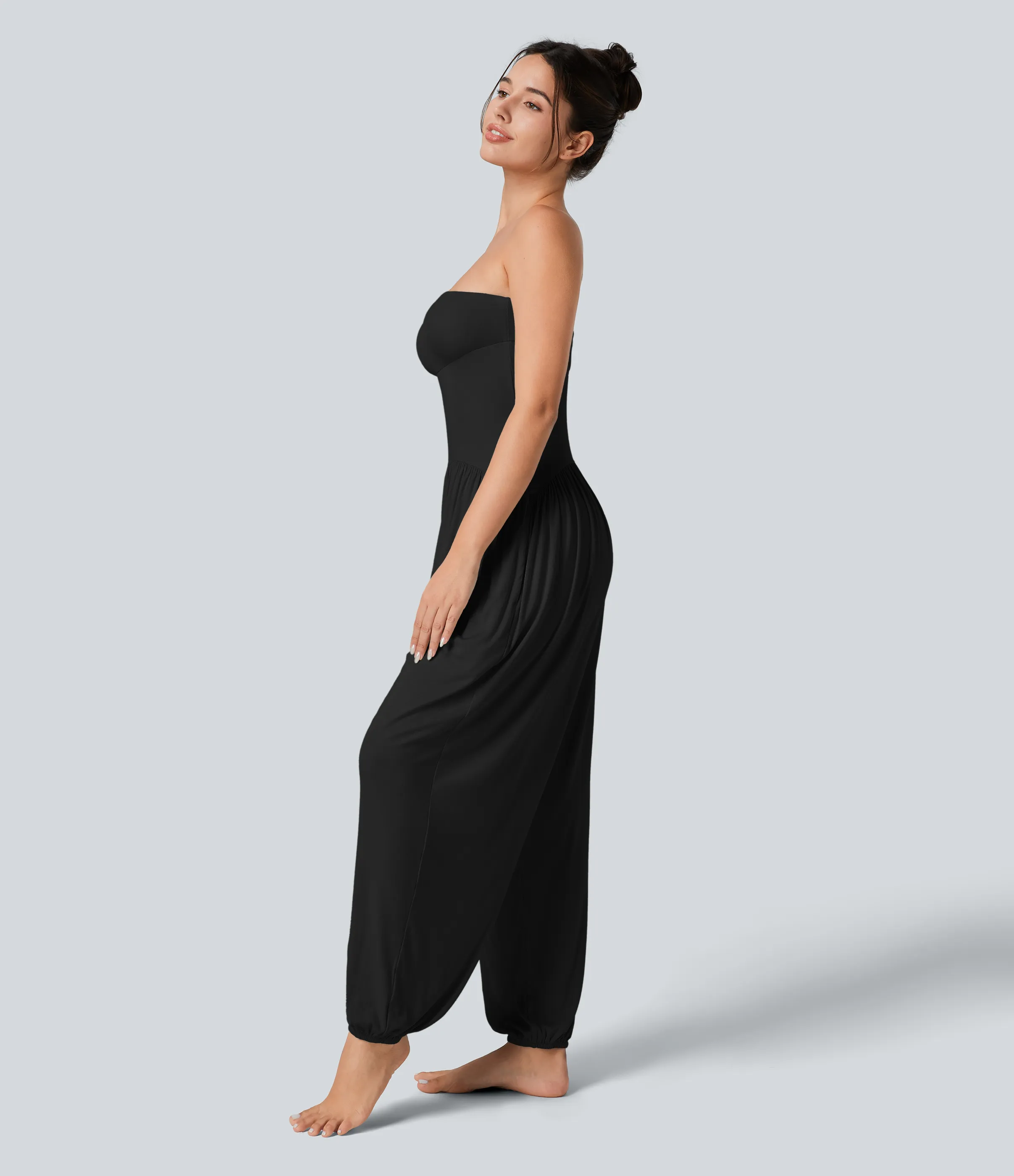 Halara Mono bolsillo lateral plisado sin espalda tubo acanalado - Black - L(petite) sold by Halara product image thumbnail 4