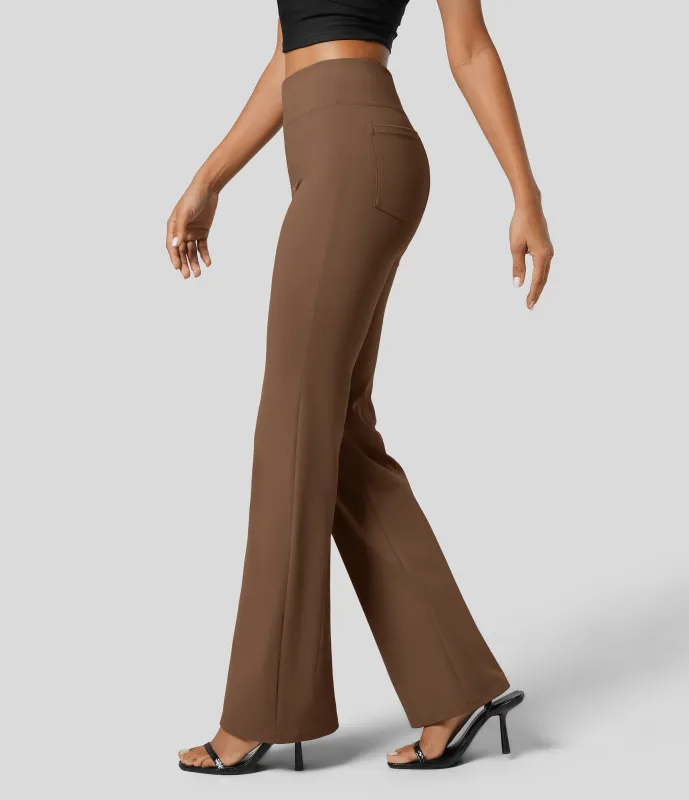 Halara Pantalón Halara Flex™ oficina tiro alto bolsillo trasero ligero acampanado - Teak - S(regular) made by Halara