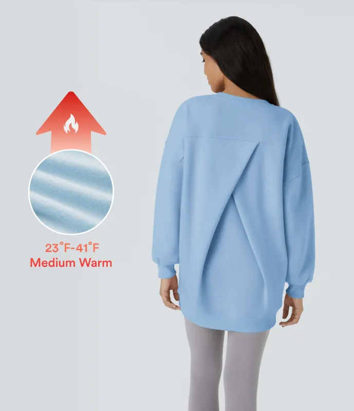 Halara Sudadera polar gran tamaño bolsillo lateral manga larga cuello redondo - Cool Ice Blue - S made by Halara