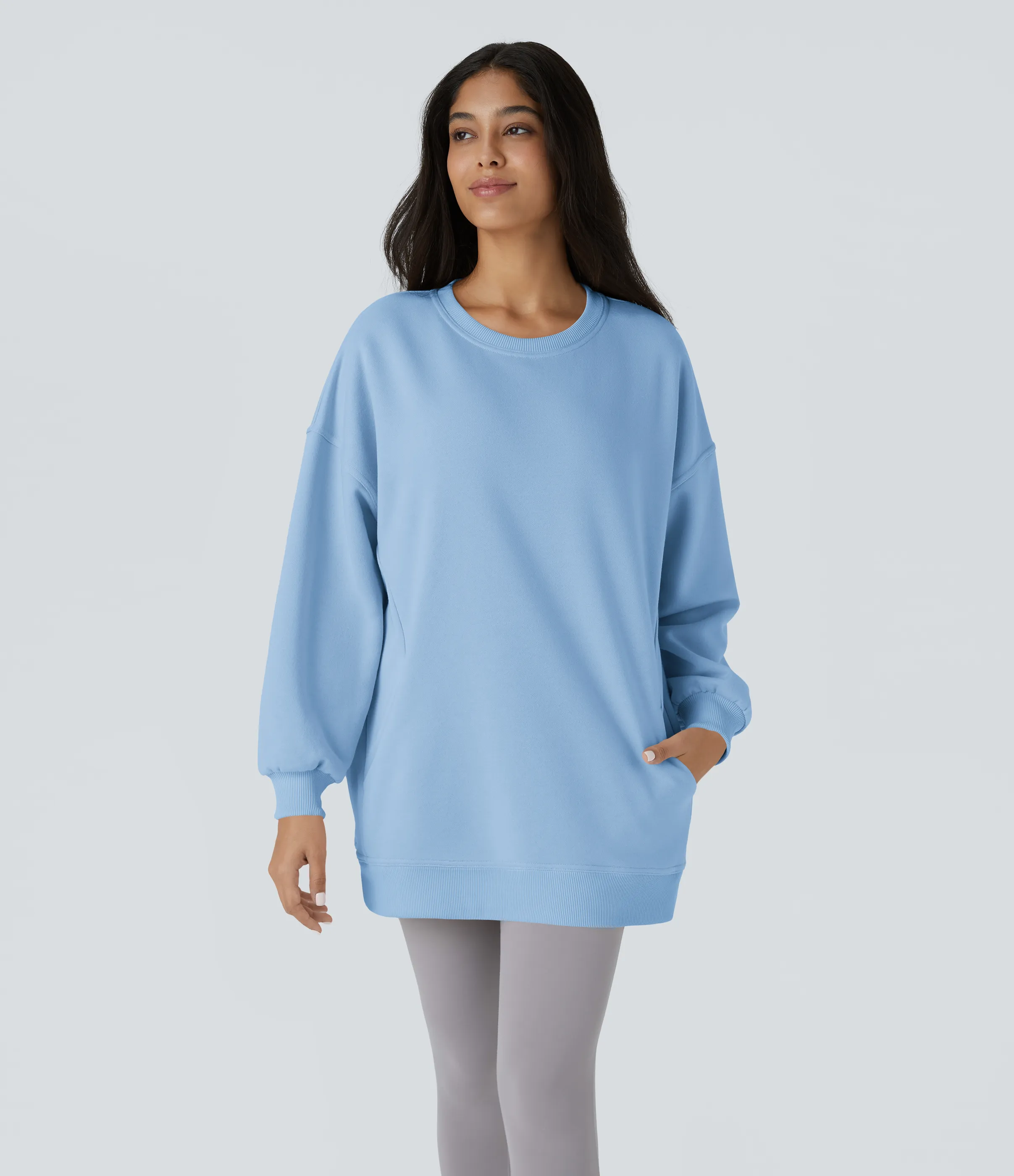 Halara Sudadera polar gran tamaño bolsillo lateral manga larga cuello redondo - Cool Ice Blue - S sold by Halara product image thumbnail 3