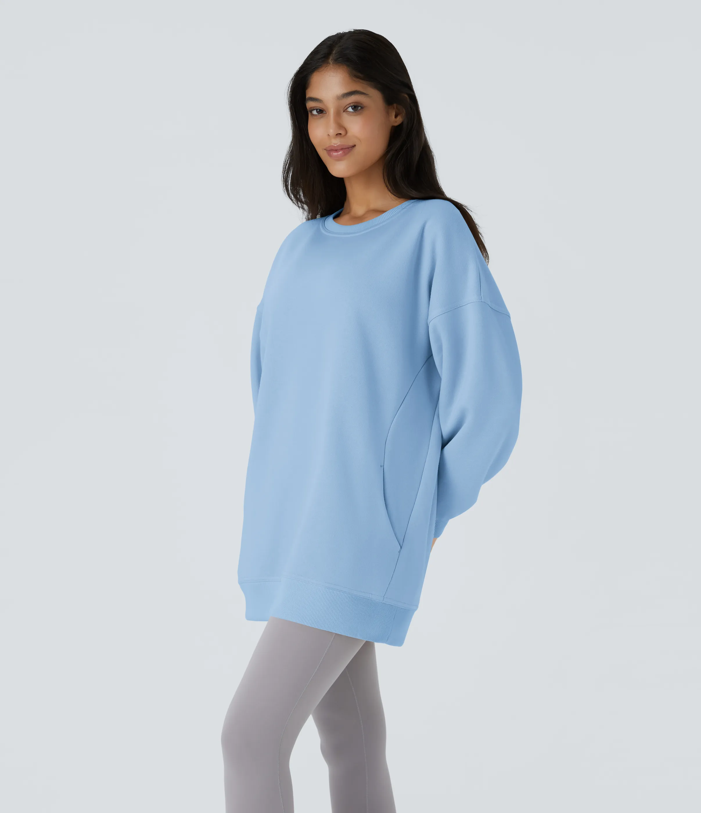 Halara Sudadera polar gran tamaño bolsillo lateral manga larga cuello redondo - Cool Ice Blue - S sold by Halara product image thumbnail 4