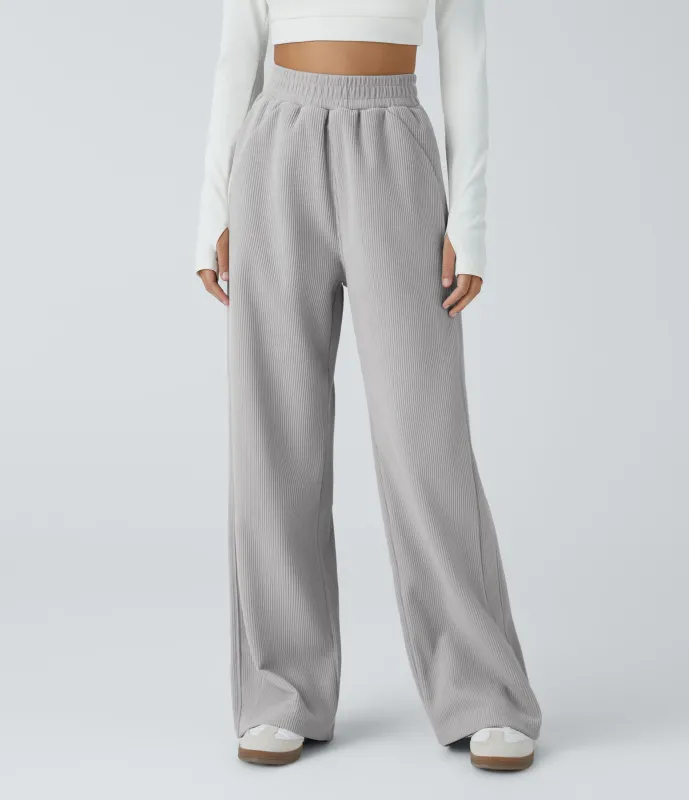 Halara Pantalón pana tiro alto bolsillo lateral pierna recta - Glacier Gray - M(tall) made by Halara