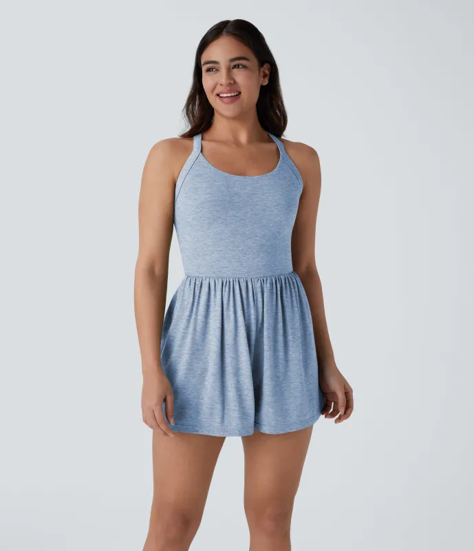 Halara Mono resort 2 en 1 bolsillo lateral torcido sin espalda - Edición Easy Peezy - Cloudlight Blue - M made by Halara