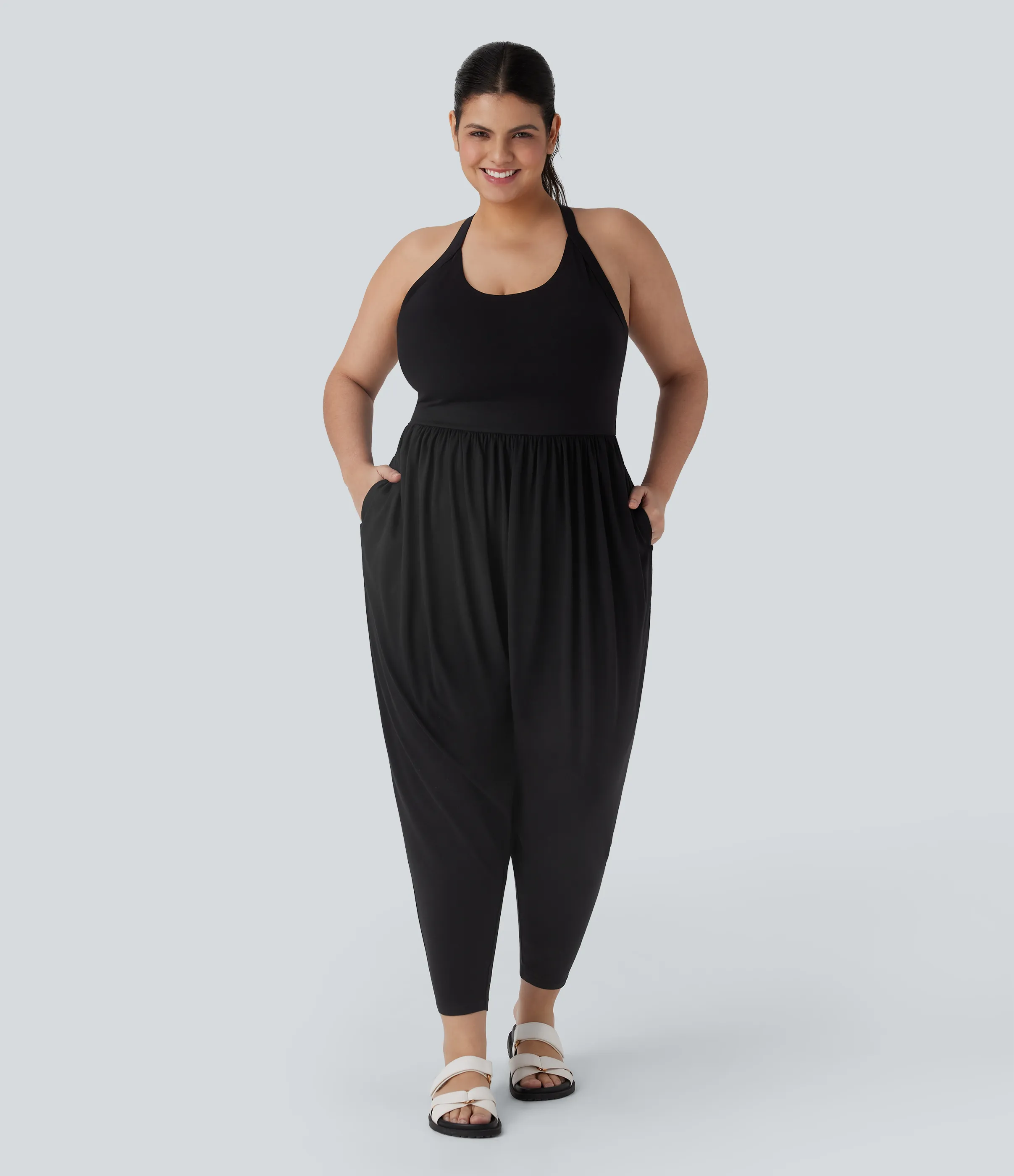 Halara Mono talla grande sin espalda diseño harén torcido bolsillo lateral - Edición Easy Peezy - Black - 2X(regular) sold by Halara product image thumbnail 3